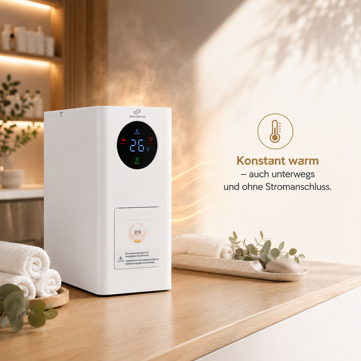 CalmConcept ThermOne Air W2 – Warm- & Kalttuchspender mit Akku