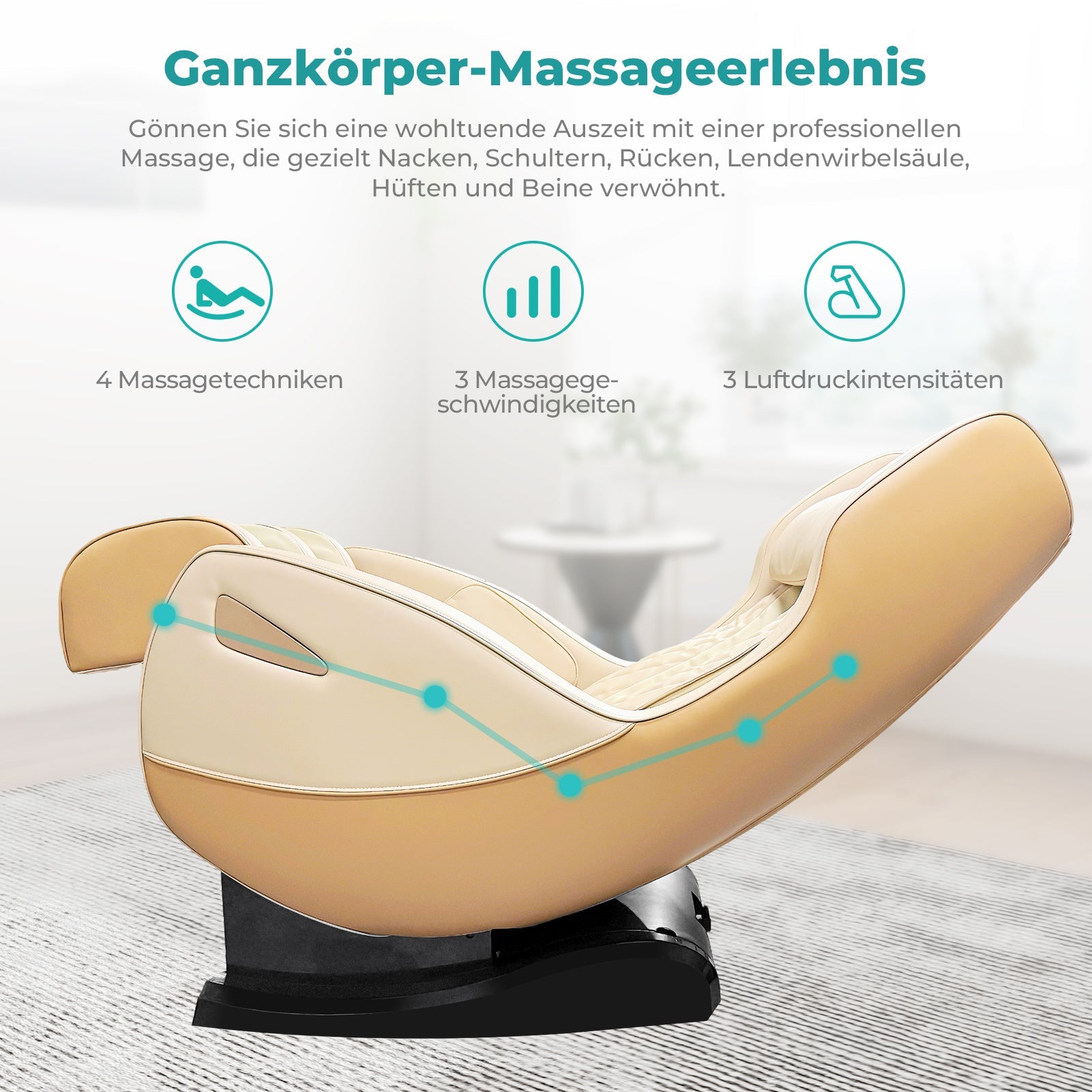 NAIPO Massagesessel mit Wärme | Design-Award | Bluetooth | Liegefunktion | Space-Saving | Creme-beige