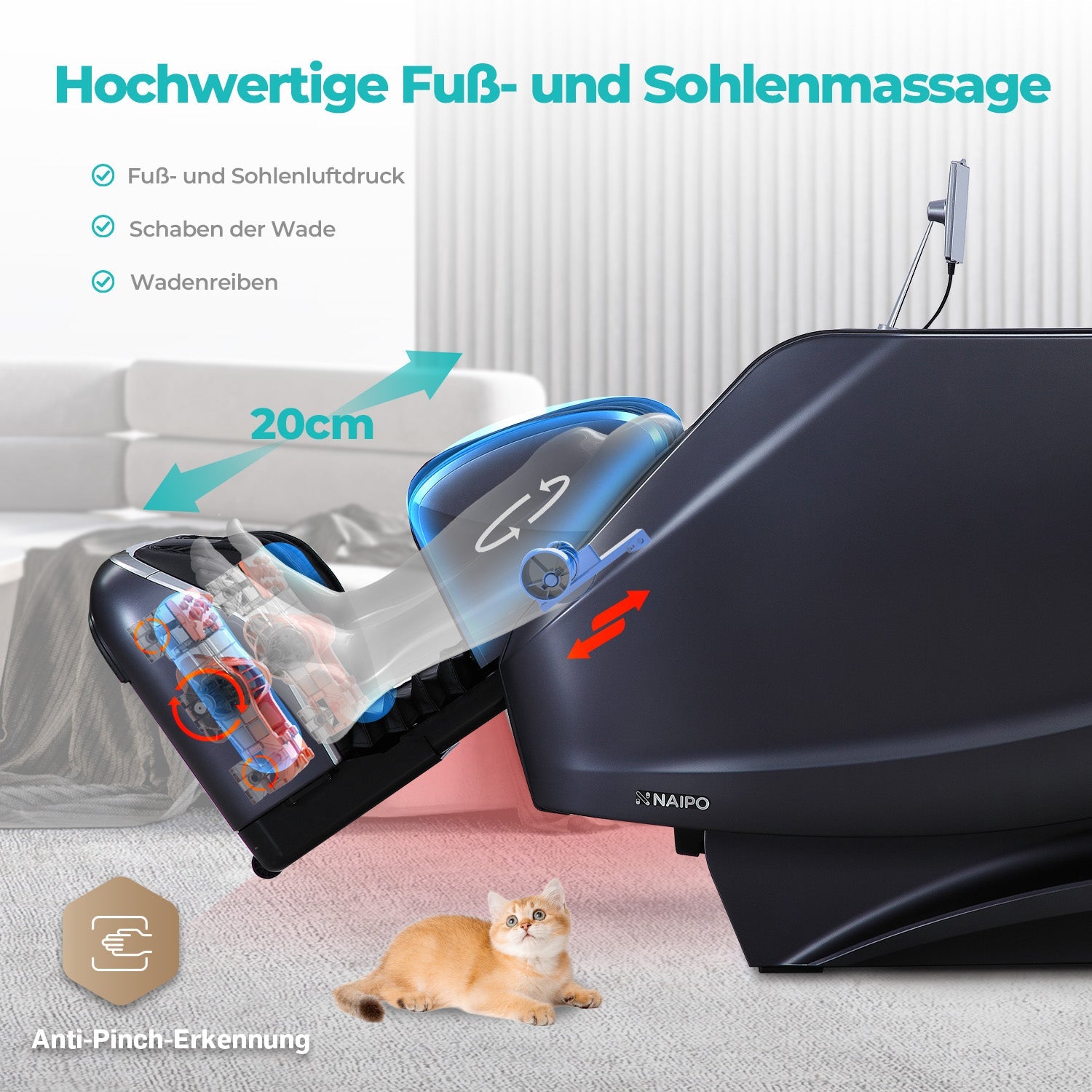 NAIPO 4D High-End Massagesessel S61, Wärmefunktion, 8-inch Tablet-Steuerung