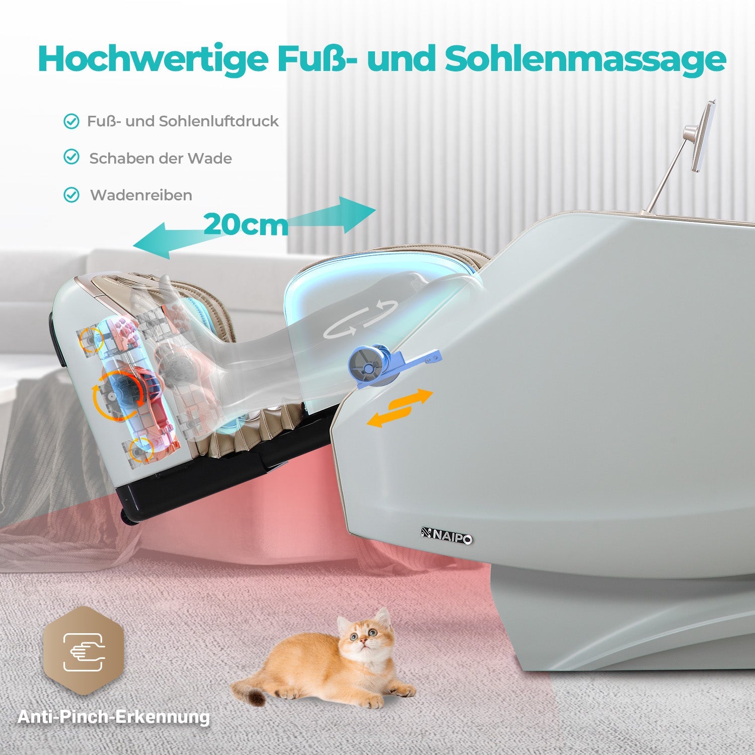 NAIPO 4D High-End Massagesessel S61 Weiß, Wärmefunktion, 8-inch Tablet-Steuerung