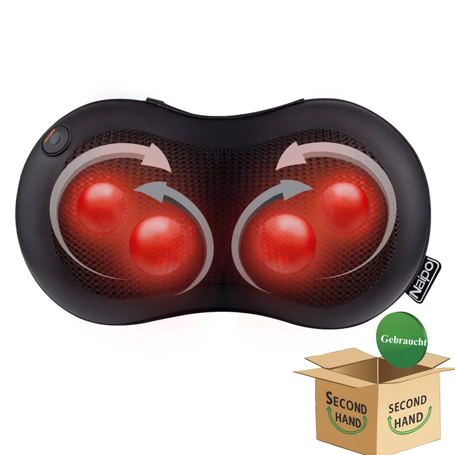 NAIPO Shiatsu Massagekissen Nacken Massagegerät mit Infrarot & Wärmefunktion, 4 3D-rotierenden Massageköpfen