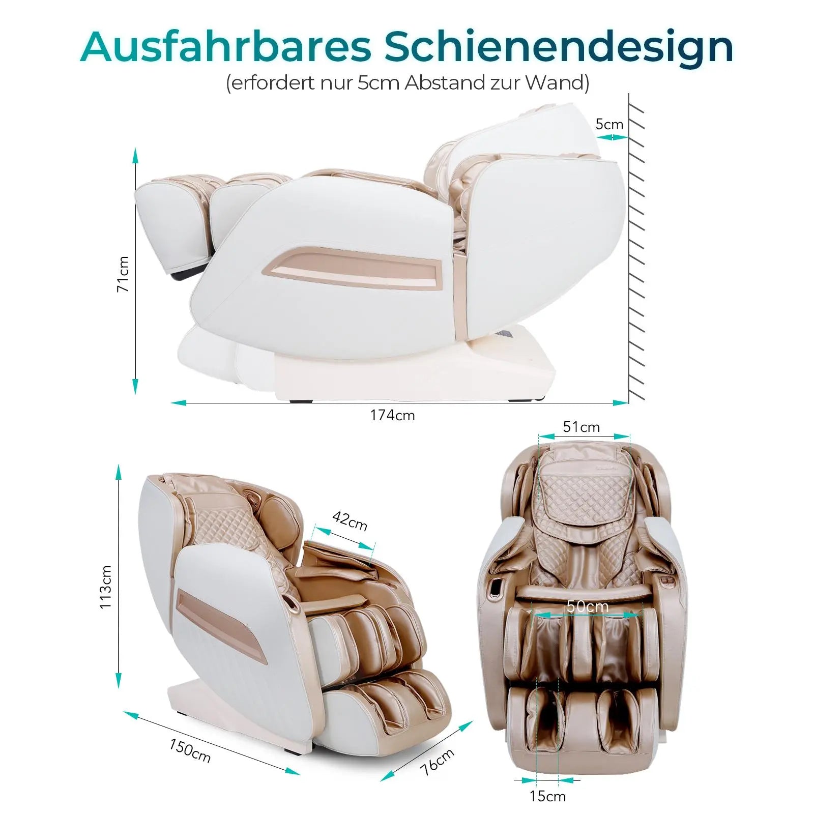 NAIPO® Premium Massagesessel mit Wärmefunktion, Zero Gravity Liegefunktion, Shiatsu, 3D Surround-Sound, Ganzkörpermassage, Körperscan, Ambient Light