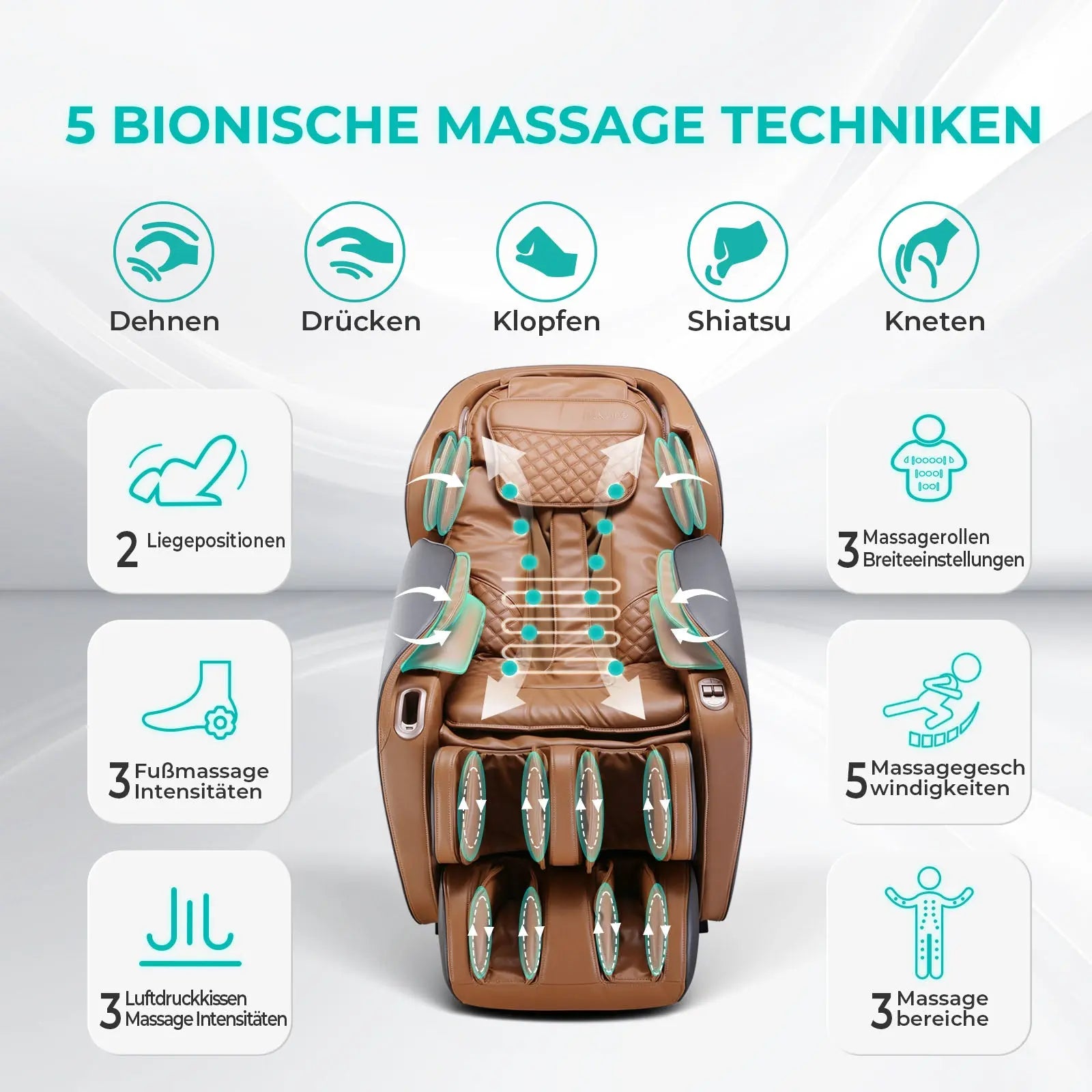 NAIPO® Premium Aspria Massagesessel, Tai Chi Massagestuhl für Ganzkörpermassage mit Wärmetherapie, Meister für Nacken- und Schultermassage, für Zuhause, Hotels, Salons, Büros verwenden (Grau)