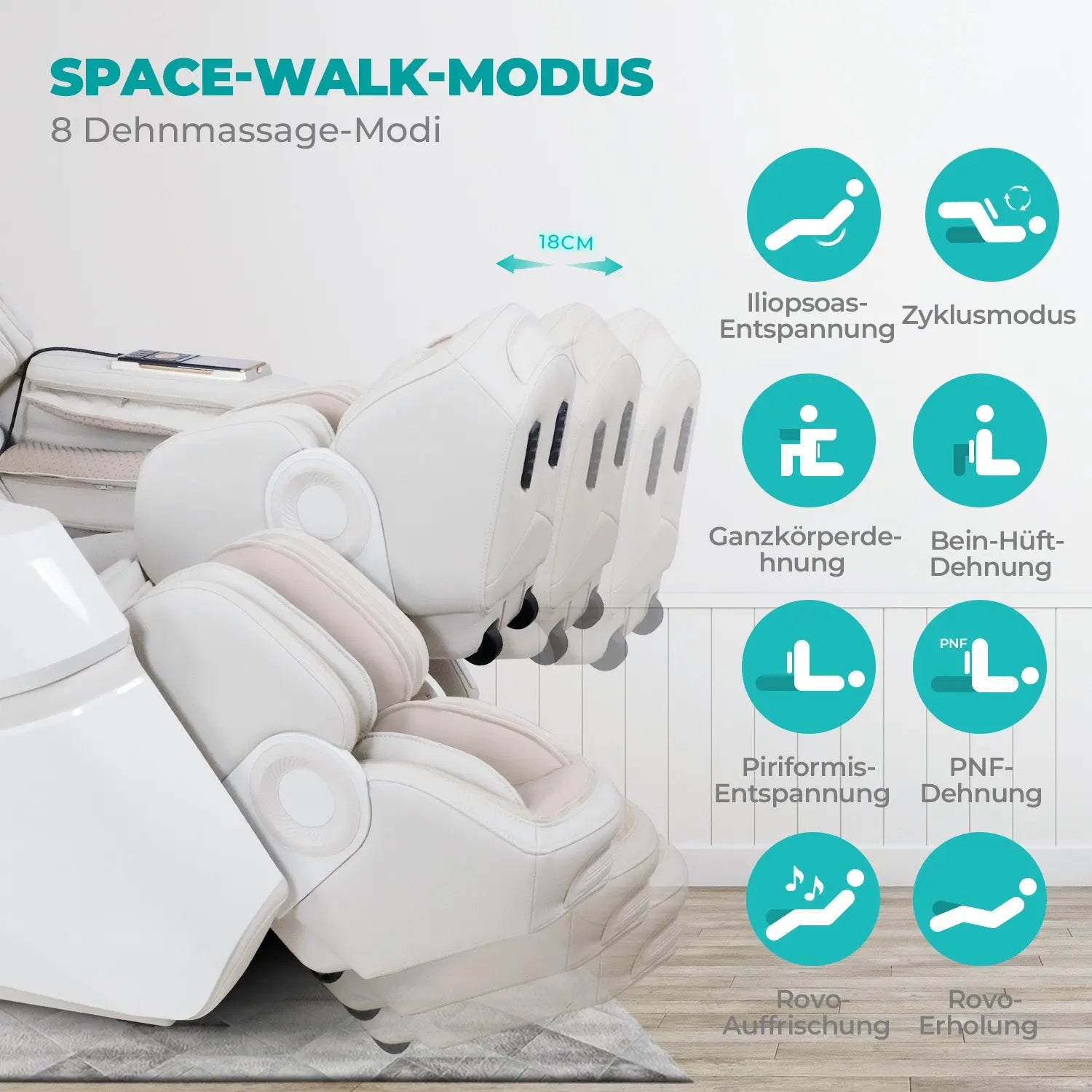 NAIPO® Space Walk 3D Massagesessel mit Wärmefunktion, Zero Gravity Liegefunktion, Shiatsu, 3D Surround-Sound, Ganzkörpermassage, Körperscan
