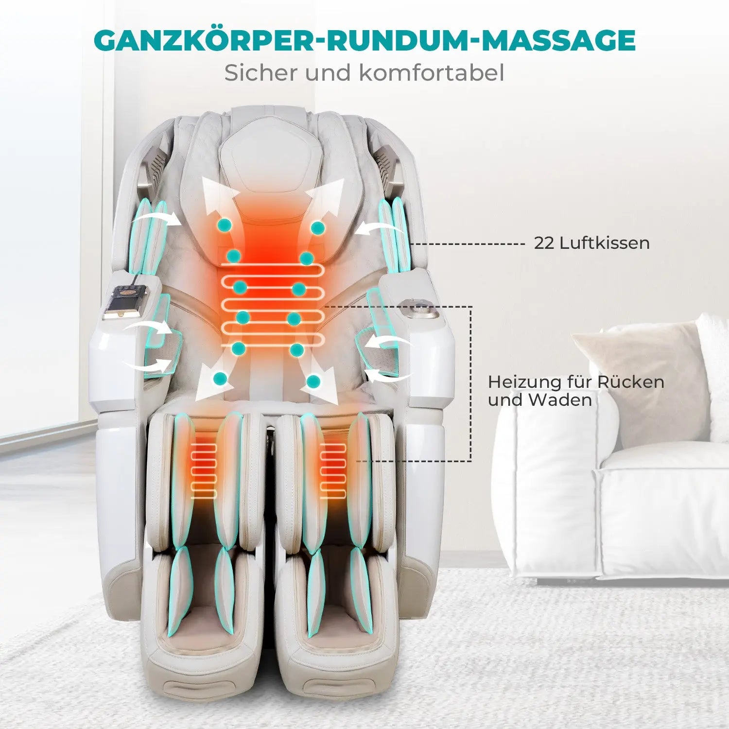 NAIPO® Space Walk 3D Massagesessel mit Wärmefunktion, Zero Gravity Liegefunktion, Shiatsu, 3D Surround-Sound, Ganzkörpermassage, Körperscan