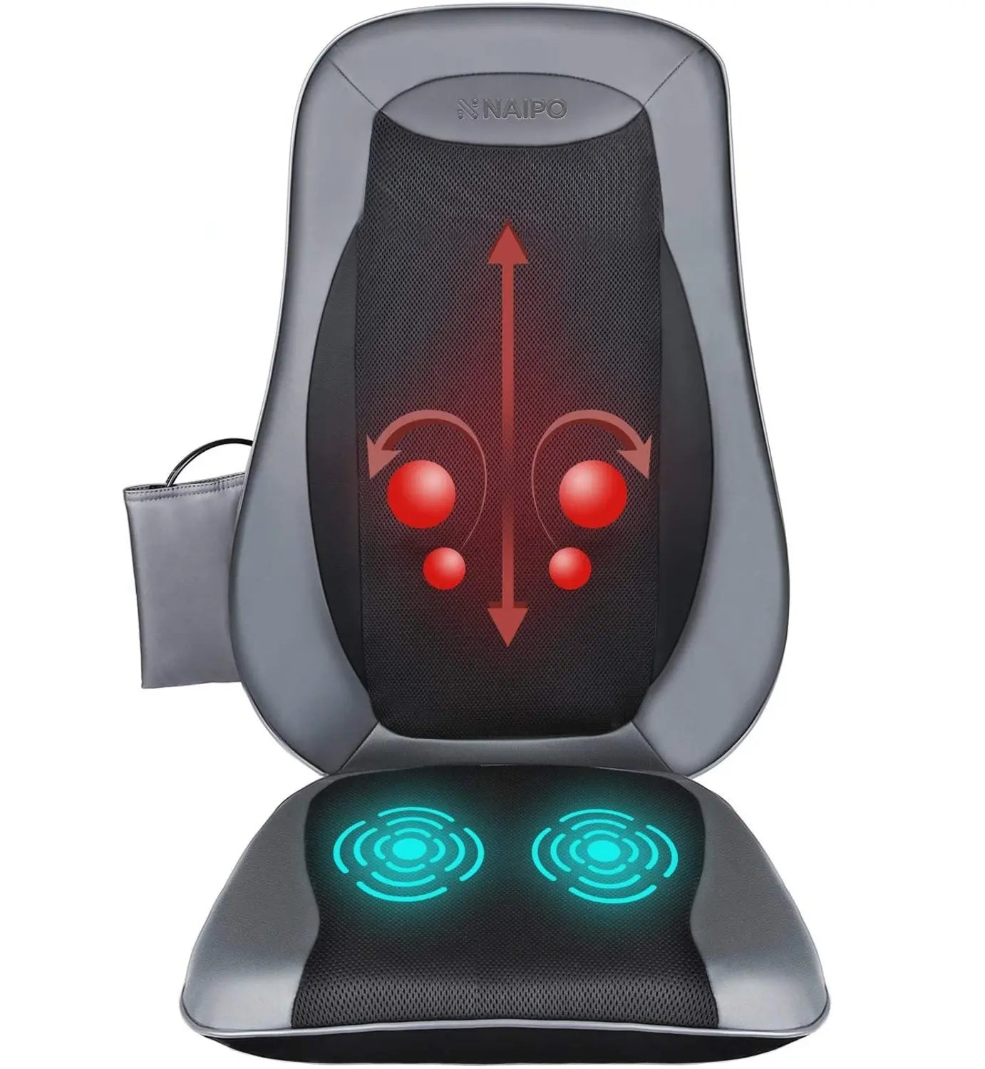 Naipo Rücken Massagegerät Massagesitzauflage mit Shiatsu Wärme Tiefenmassage Rollmassage Vibration für oberen unteren und komplett Rücken