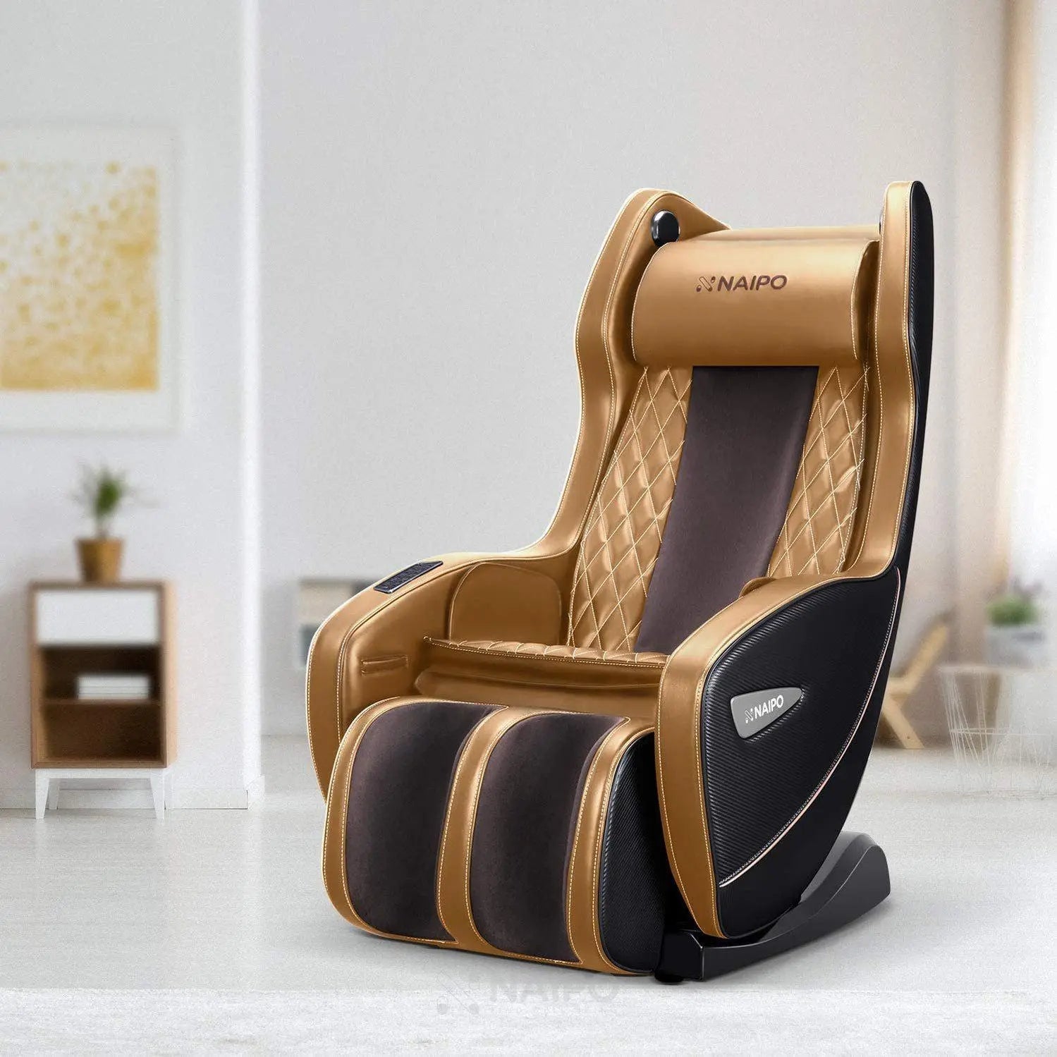 NAIPO Massagesessel mit Wärme | Design-Award | Bluetooth | Liegefunktion | Space-Saving | Creme-beige