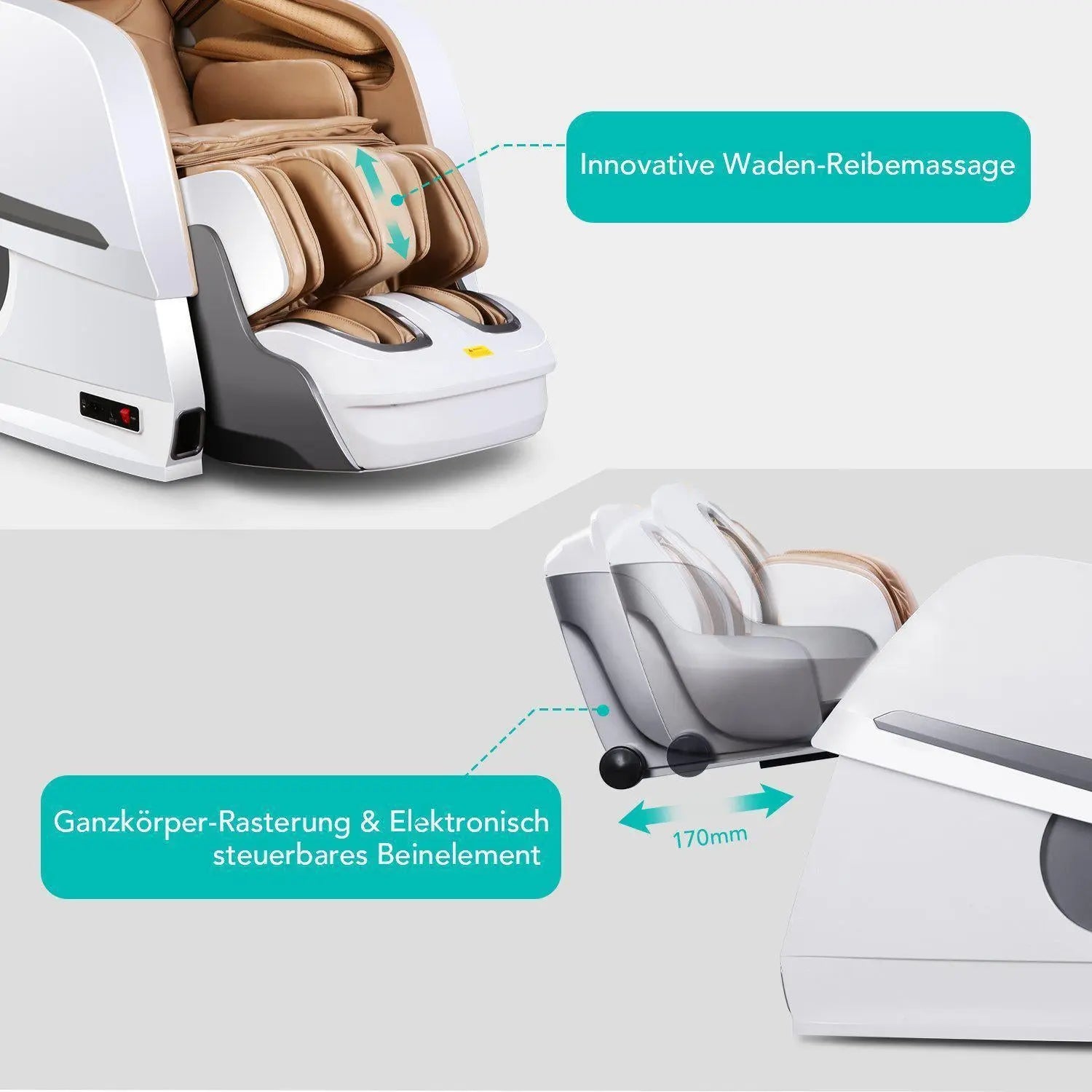 NAIPO Shiatsu 3D Massagesessel, Ganzkörper, Beige, MGC-8600