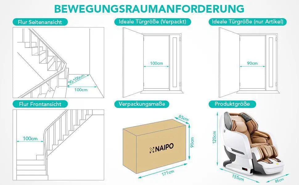 NAIPO Shiatsu 3D Massagesessel, Ganzkörper, Beige, MGC-8600