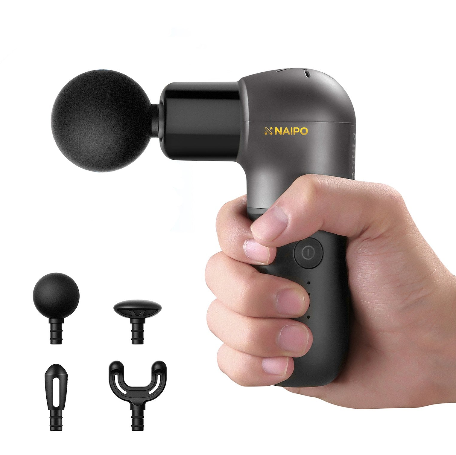 NAIPO® Mini Pro - Massagepistole, Kompakt & Leistungsstark, 5 Intensitätsstufen, inkl. 4 Aufsätze