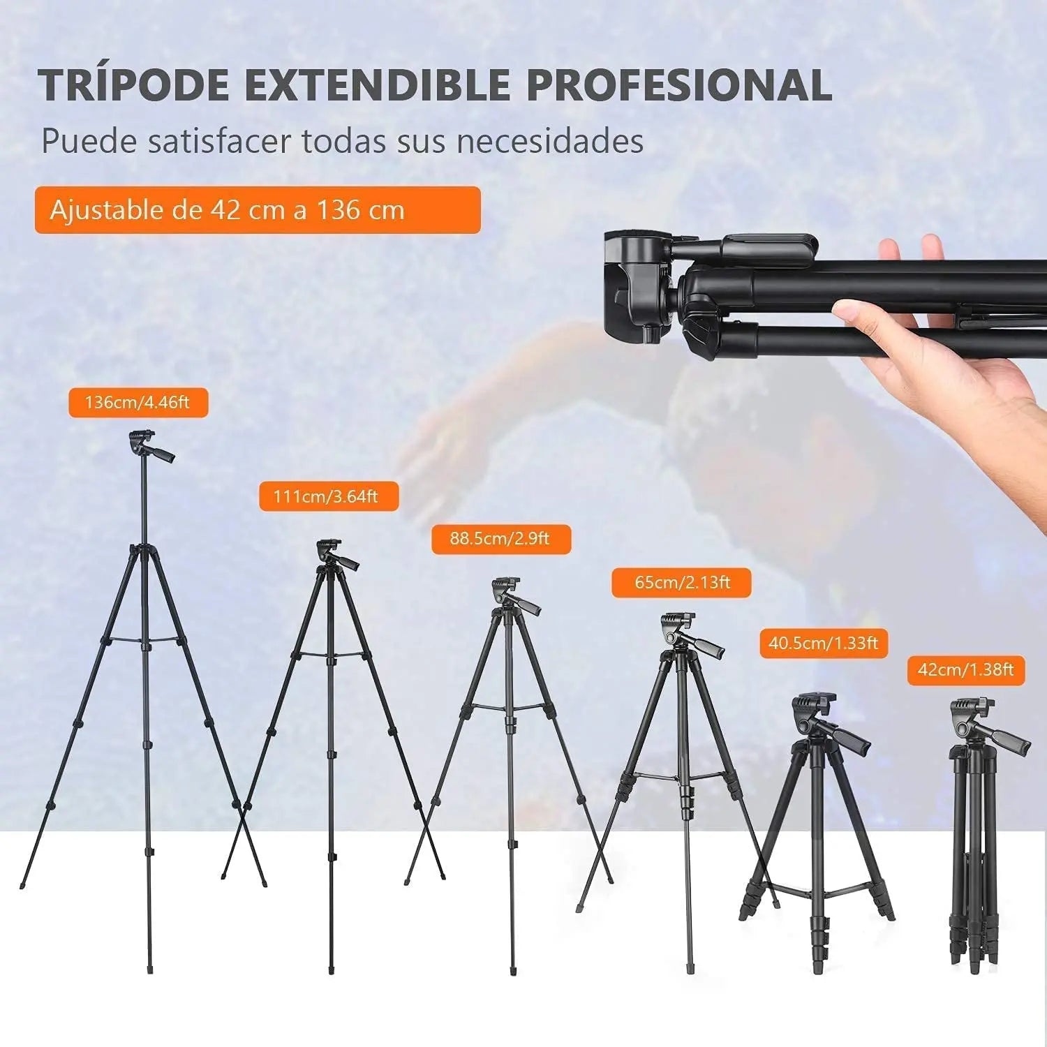 TACKLIFE Kamerastativ 40,5-136cm mit Handyhalter MLT01