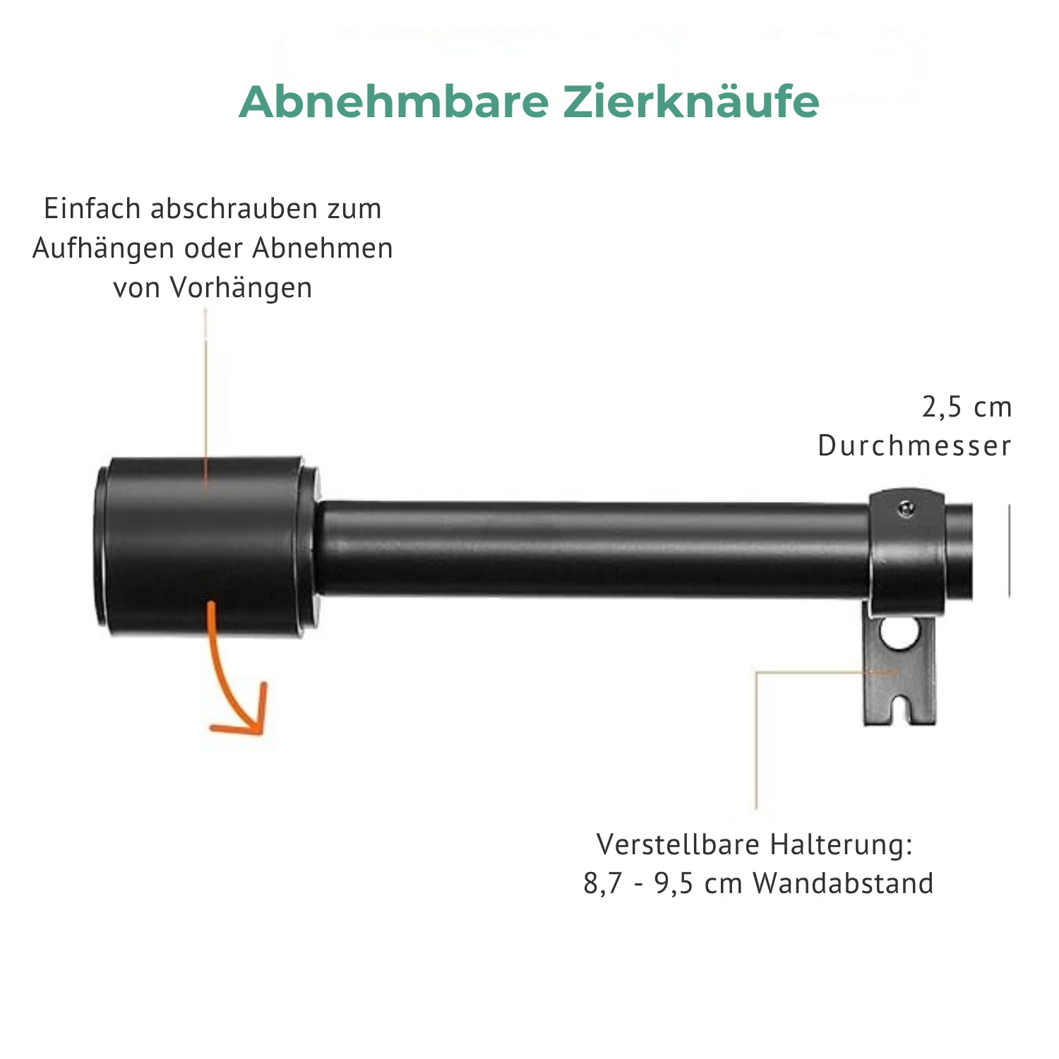 Friends Of NAIPO® Gardinenstange, 183–366 cm verstellbar, hochbelastbar bis 10 kg, Ø 2,5 cm, schwarz – Vorhangstange Set für Wohnzimmer, Schlafzimmer, Küche & Büro