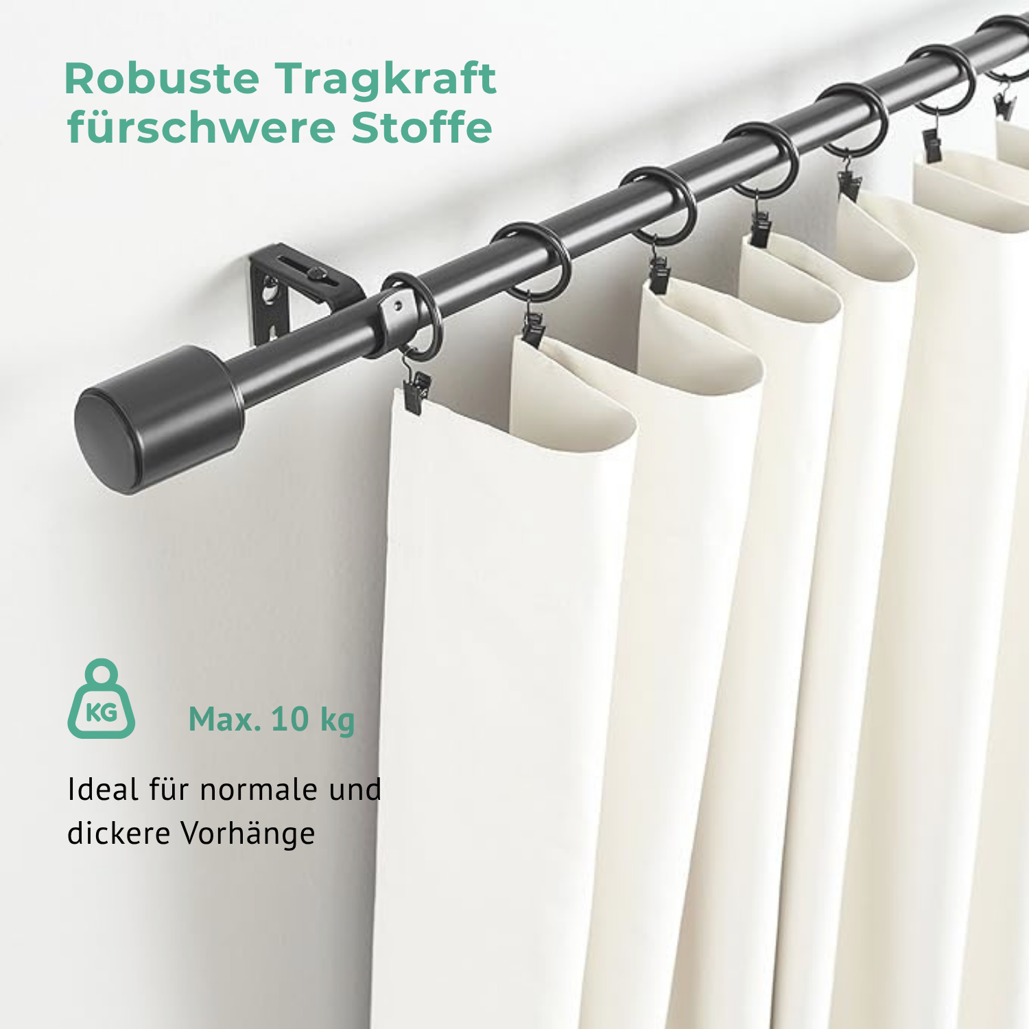 Friends Of NAIPO® Gardinenstange, 183–366 cm verstellbar, hochbelastbar bis 10 kg, Ø 2,5 cm, schwarz – Vorhangstange Set für Wohnzimmer, Schlafzimmer, Küche & Büro