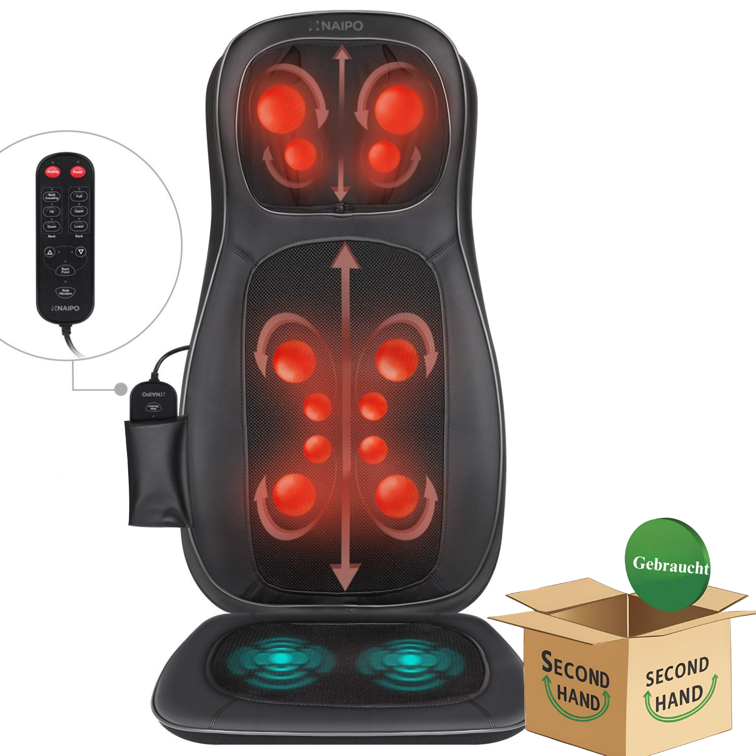 NAIPO Massageauflage Shiatsu ,Massagesitzauflage Rückenmassagegerät mit Wärmefunktion Refurbished