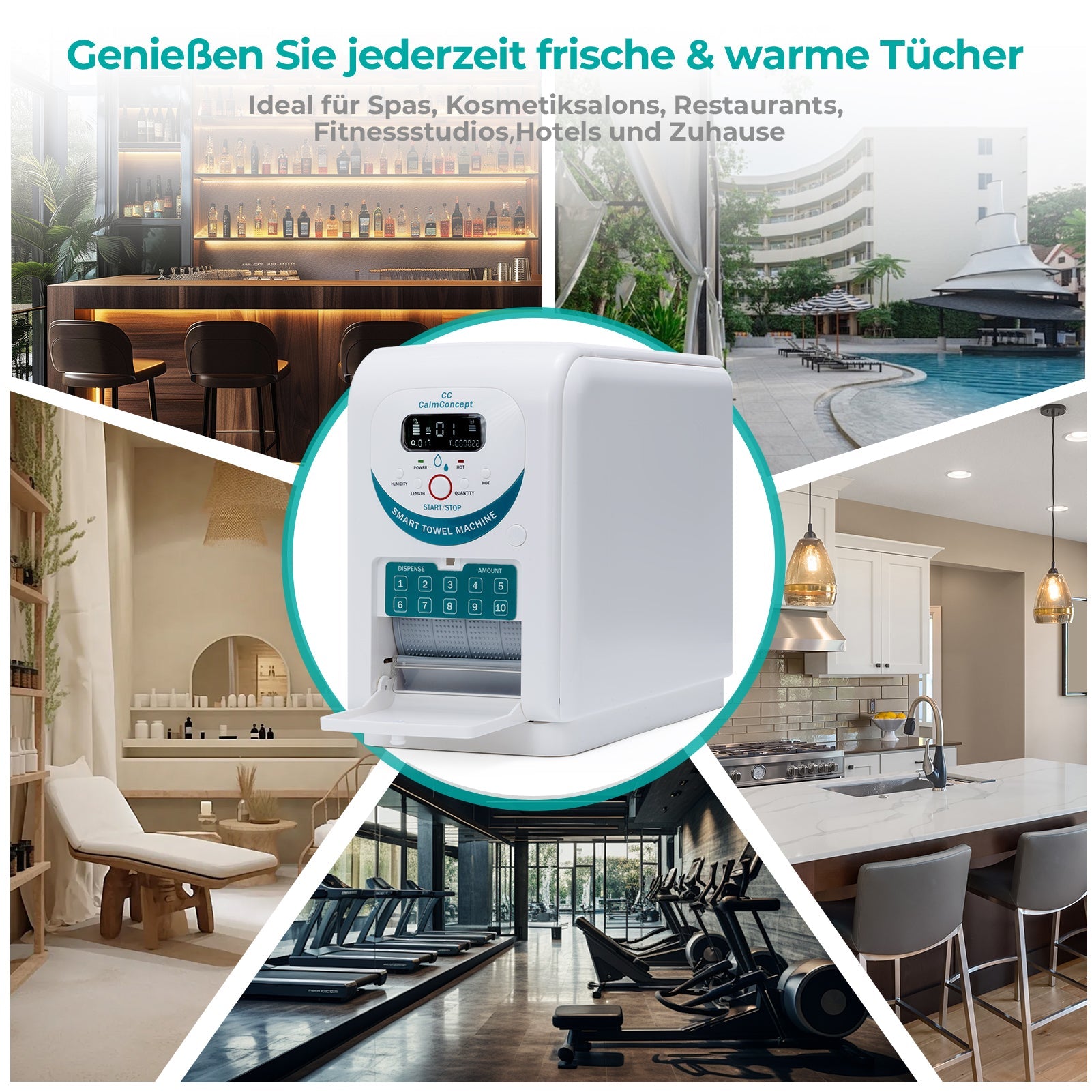 Dispensador de toallas calientes CalmConcept® con función de humidificación y calentamiento (hasta 60 °C), pantalla LED, dispensación rápida en 2 segundos, calentador de toallas desechable higiénico para spa, salón de belleza, restaurante y hogar, modelo A