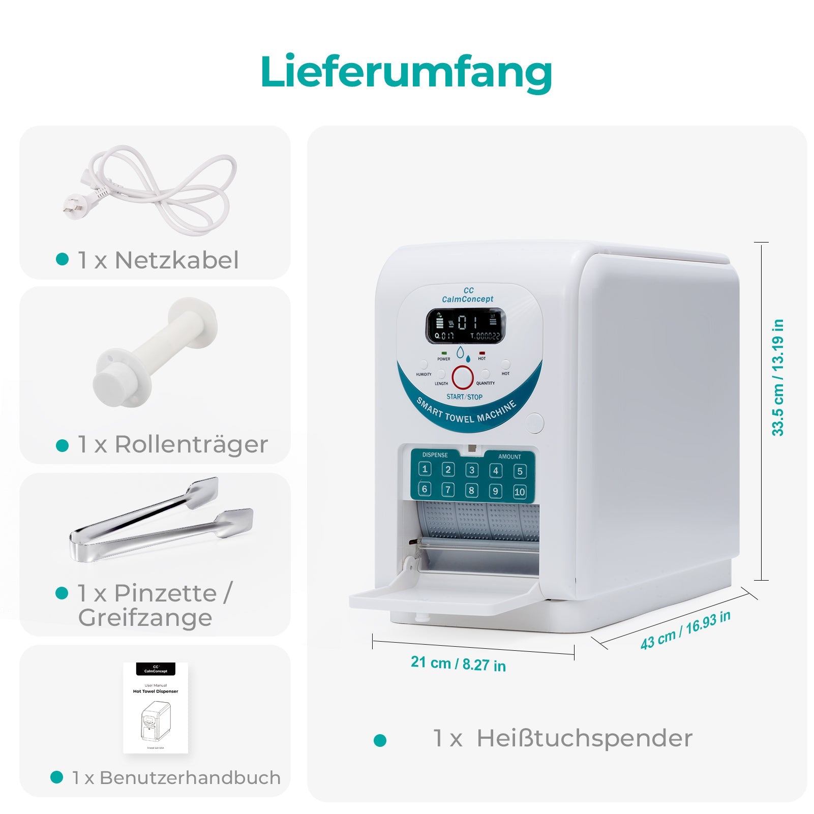 Dispensador de toallas calientes CalmConcept® con función de humidificación y calentamiento (hasta 60 °C), pantalla LED, dispensación rápida en 2 segundos, calentador de toallas desechable higiénico para spa, salón de belleza, restaurante y hogar, modelo A