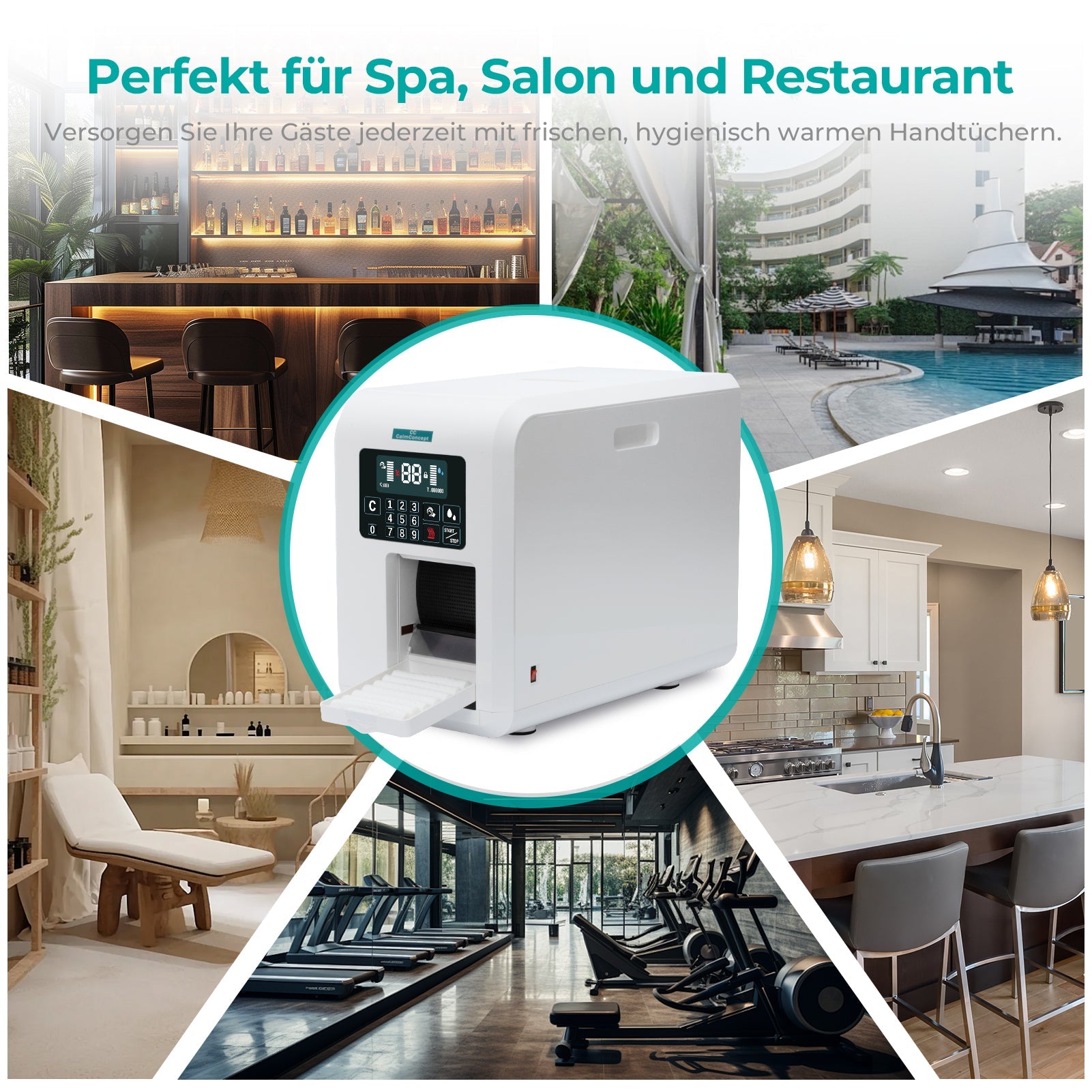 Dispensador de toallas calientes CalmConcept® con función de humidificación y calentamiento (hasta 60 °C), pantalla LED, dispensación rápida en 2 segundos, calentador de toallas desechable higiénico para spa, salón de belleza y restaurante, modelo C