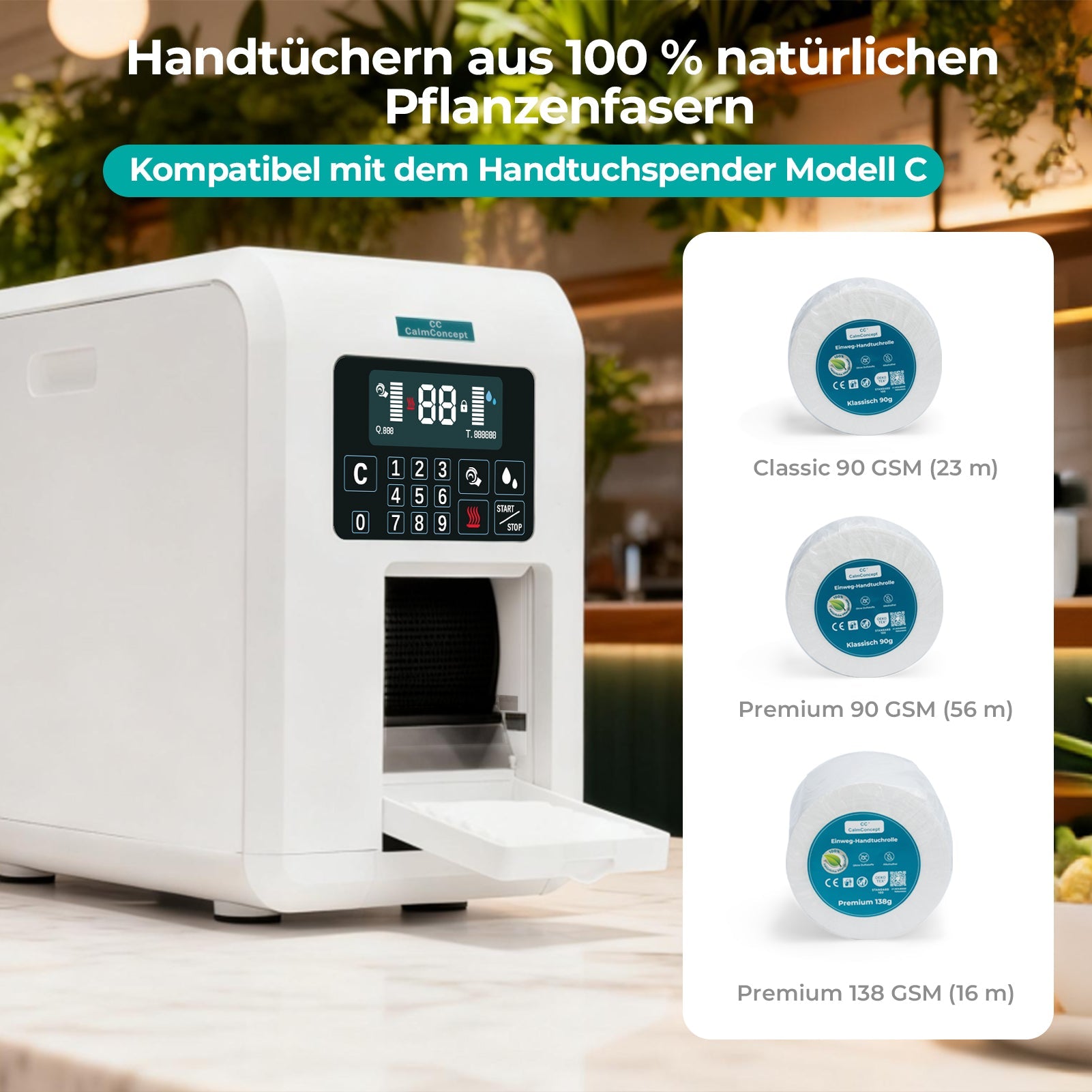 Dispensador de toallas calientes CalmConcept® con función de humidificación y calentamiento (hasta 60 °C), pantalla LED, dispensación rápida en 2 segundos, calentador de toallas desechable higiénico para spa, salón de belleza y restaurante, modelo C