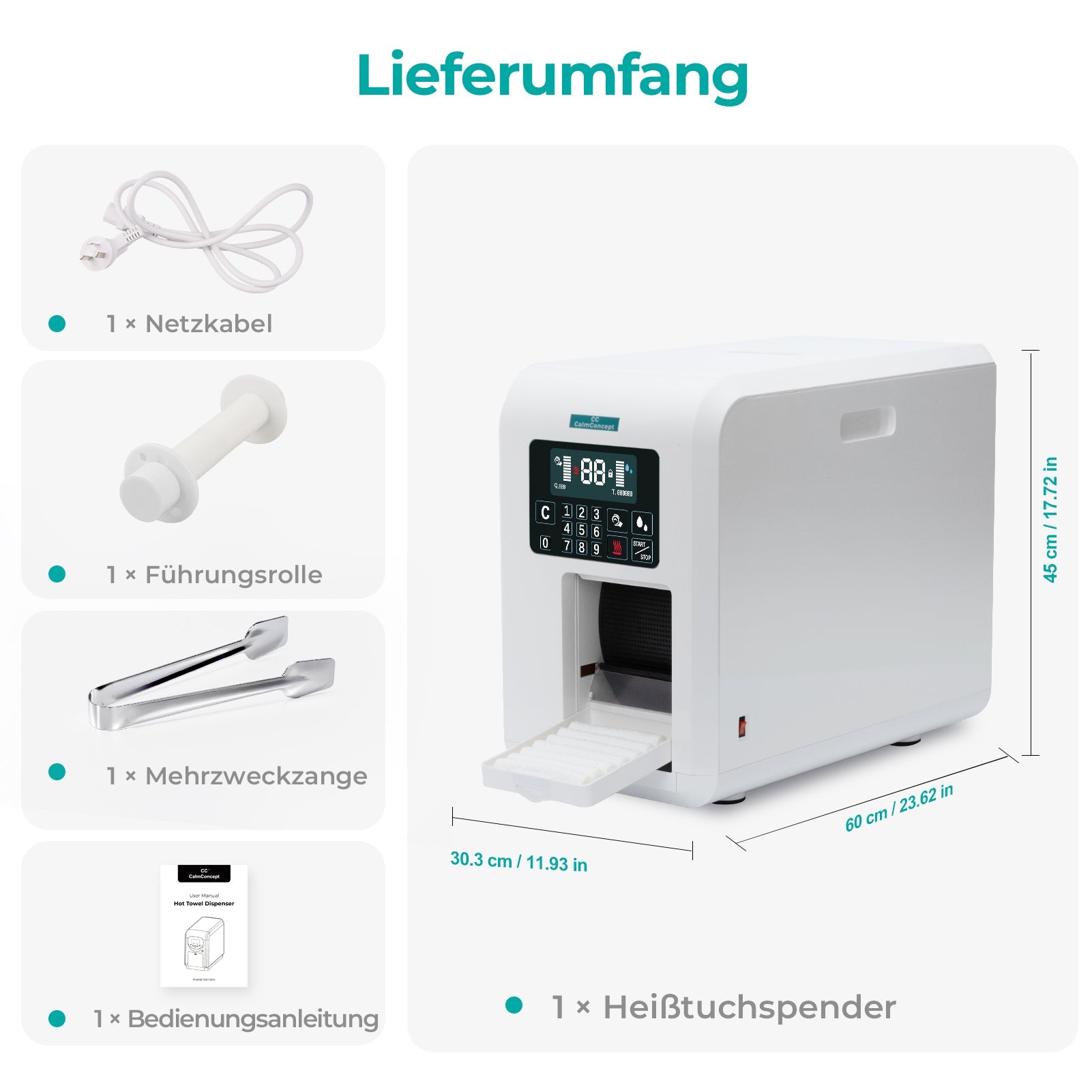 Dispensador de toallas calientes CalmConcept® con función de humidificación y calentamiento (hasta 60 °C), pantalla LED, dispensación rápida en 2 segundos, calentador de toallas desechable higiénico para spa, salón de belleza y restaurante, modelo C