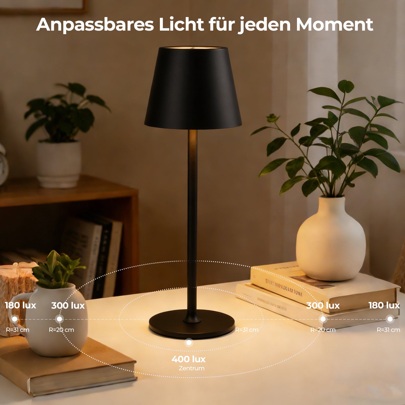 Lampe de table LED rechargeable – Intensité variable et commande tactile – 3 modes de température de couleur – Hauteur réglable – Idéale pour la chambre, le salon, le bureau et le restaurant