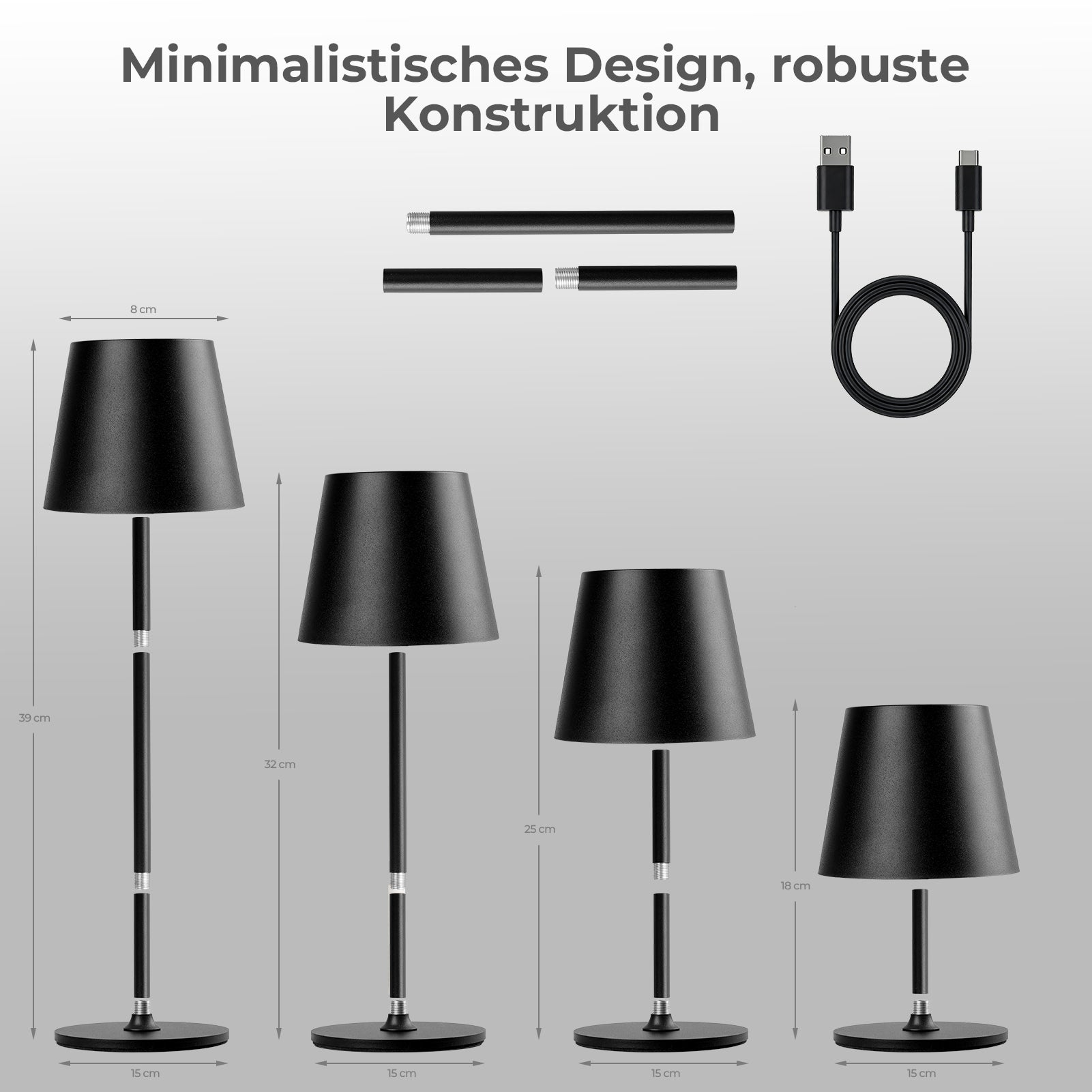 Lampe de table LED rechargeable – Intensité variable et commande tactile – 3 modes de température de couleur – Hauteur réglable – Idéale pour la chambre, le salon, le bureau et le restaurant
