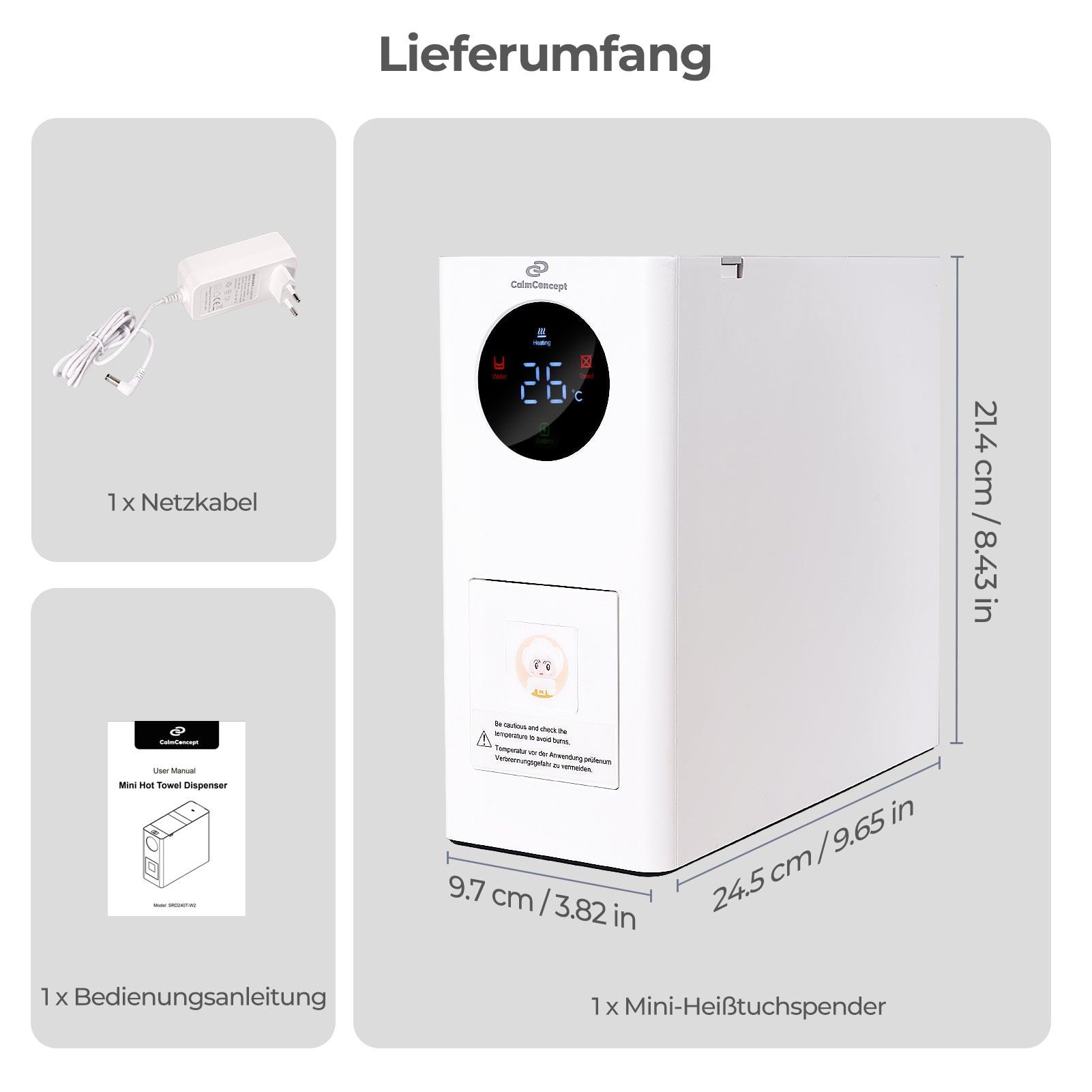 CalmConcept® Mini handduksdispenser – Rena och behagligt varma engångshanddukar för hemma och på språng, modell W2