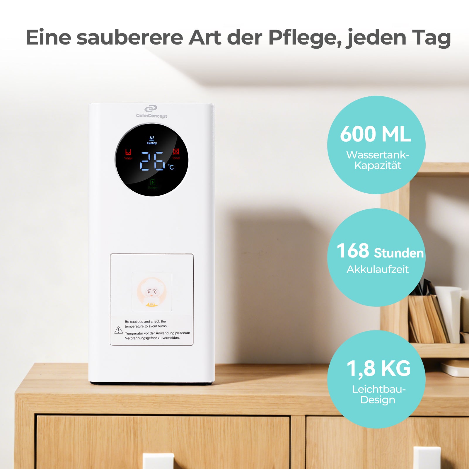 CalmConcept® Mini handduksdispenser – Rena och behagligt varma engångshanddukar för hemma och på språng, modell W2