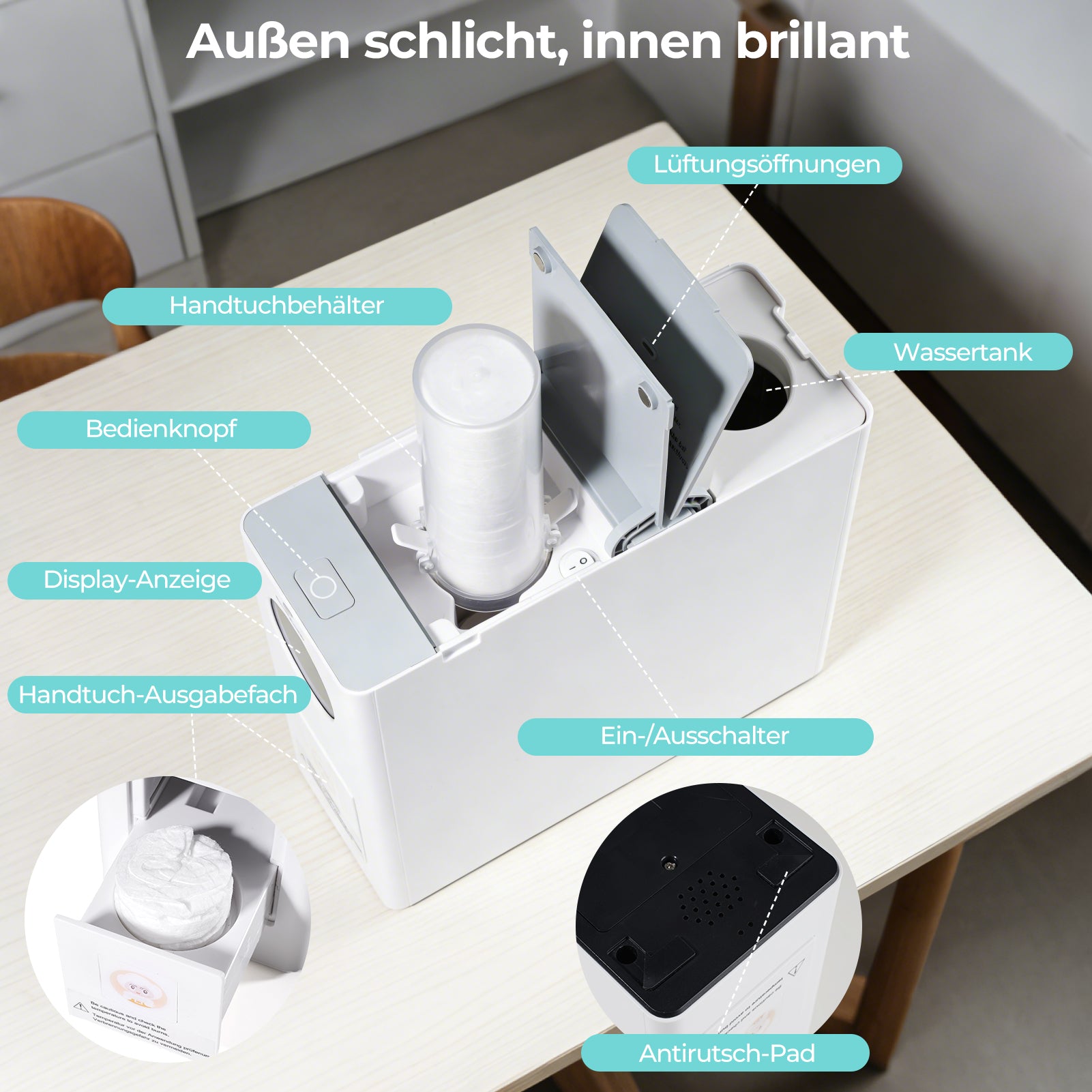 CalmConcept® Mini handduksdispenser – Rena och behagligt varma engångshanddukar för hemma och på språng, modell W2