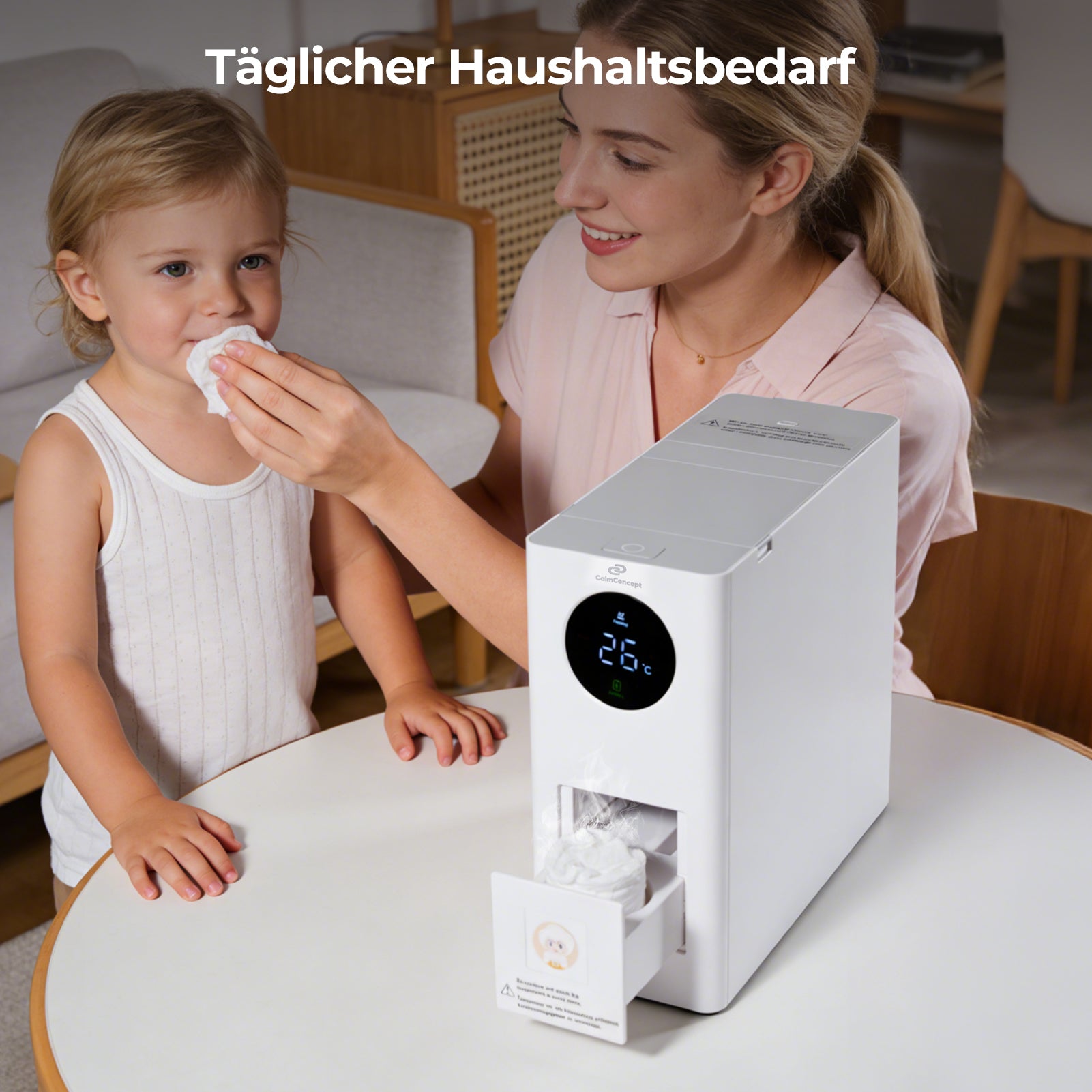 Dispensador de toallas calientes CalmConcept® Mini: toallas desechables limpias y agradablemente cálidas para el hogar y para llevar, modelo W2