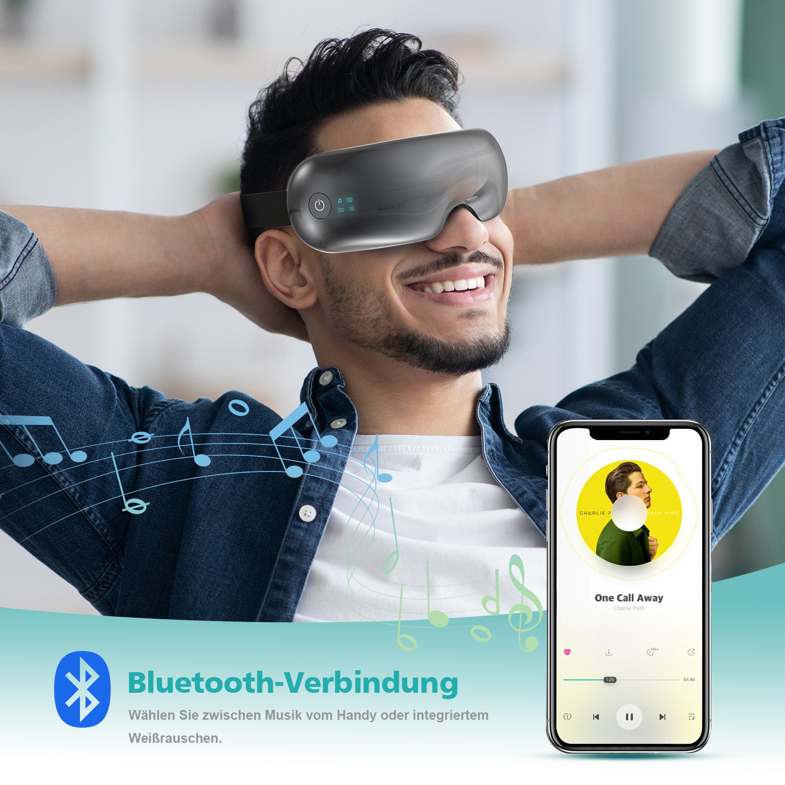 Aspria by NAIPO® Eyecloud Vision - Augenmassagegerät mit Wärme & Bluetooth-Musik, Sichtbarem Design, Luftdruckmassage, Massagesessel Erweiterung oder Standalone