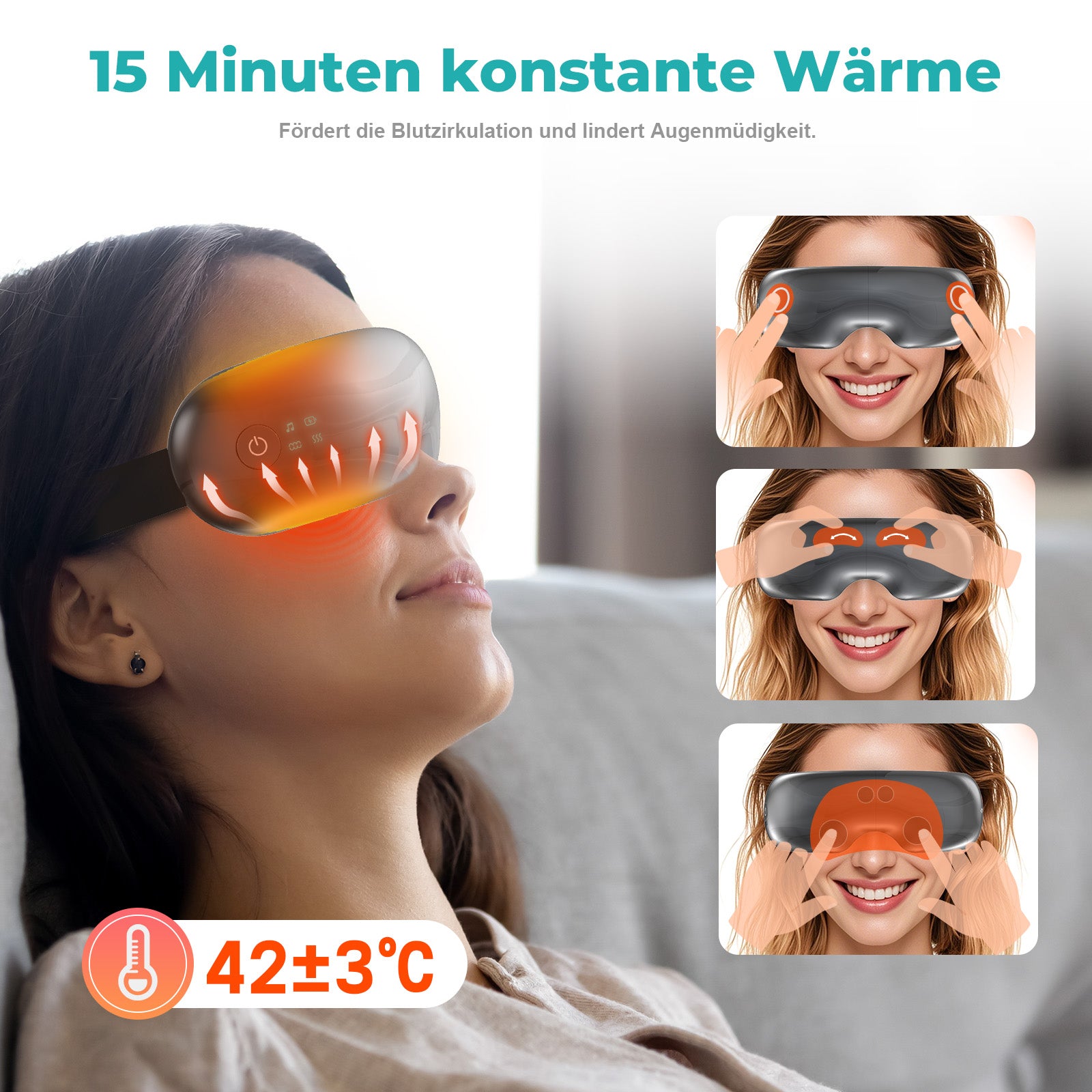 Aspria by NAIPO® Eyecloud Vision - Augenmassagegerät mit Wärme & Bluetooth-Musik, Sichtbarem Design, Luftdruckmassage, Massagesessel Erweiterung oder Standalone