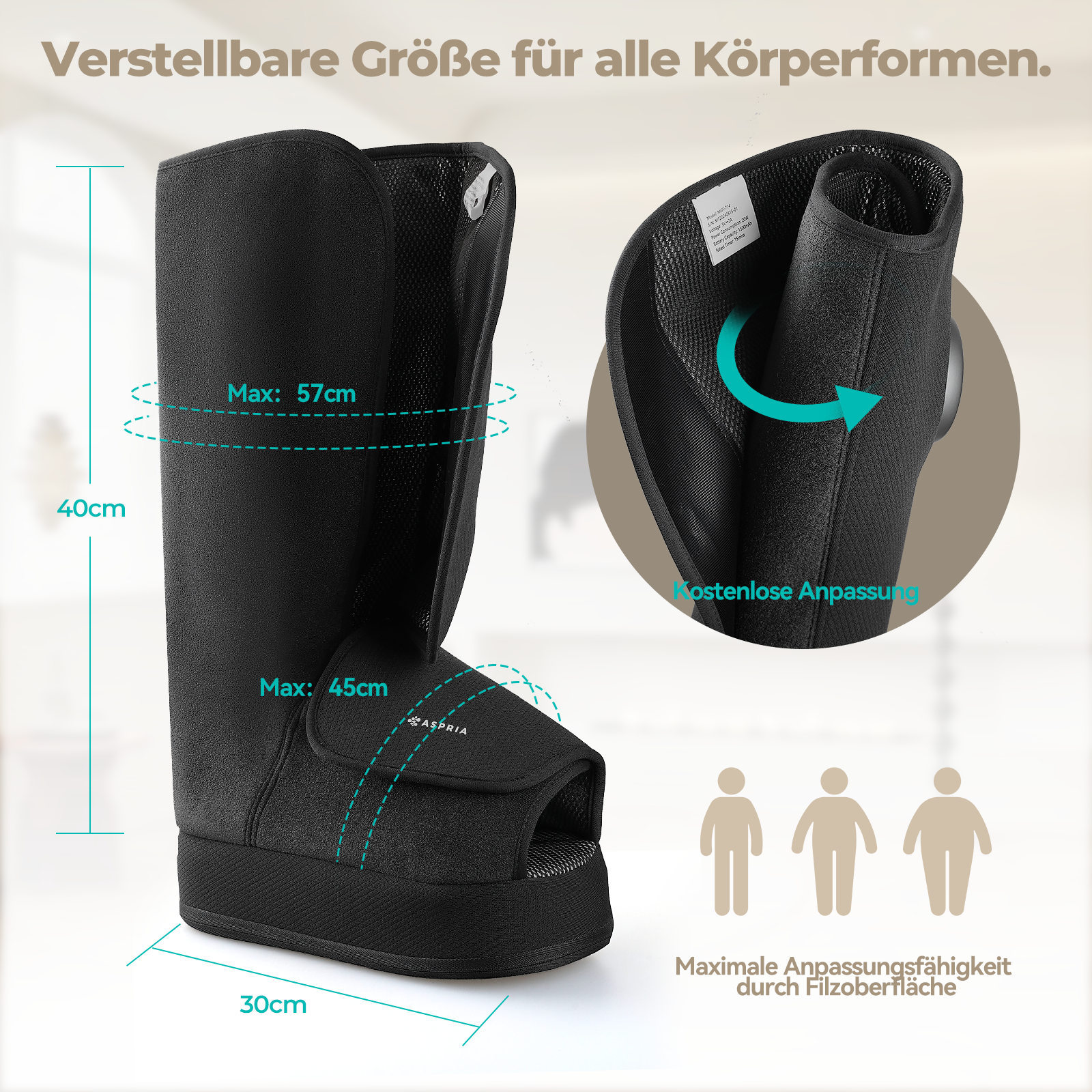 Aspria by Naipo Fußmassagegerät, 2-in-1-Waden-Fuß-Massagegerät mit Luftkompression, Vibration und Wärmetherapie, Bein-Fuß-Massage-Stiefel für geschwollene Beine, Ödeme, kabelloses Design