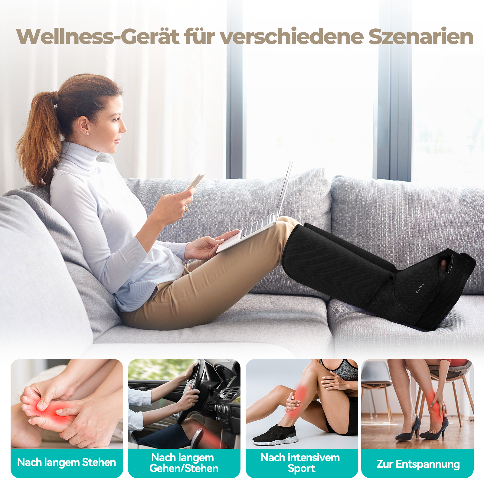 Aspria by Naipo Fußmassagegerät, 2-in-1-Waden-Fuß-Massagegerät mit Luftkompression, Vibration und Wärmetherapie, Bein-Fuß-Massage-Stiefel für geschwollene Beine, Ödeme, kabelloses Design