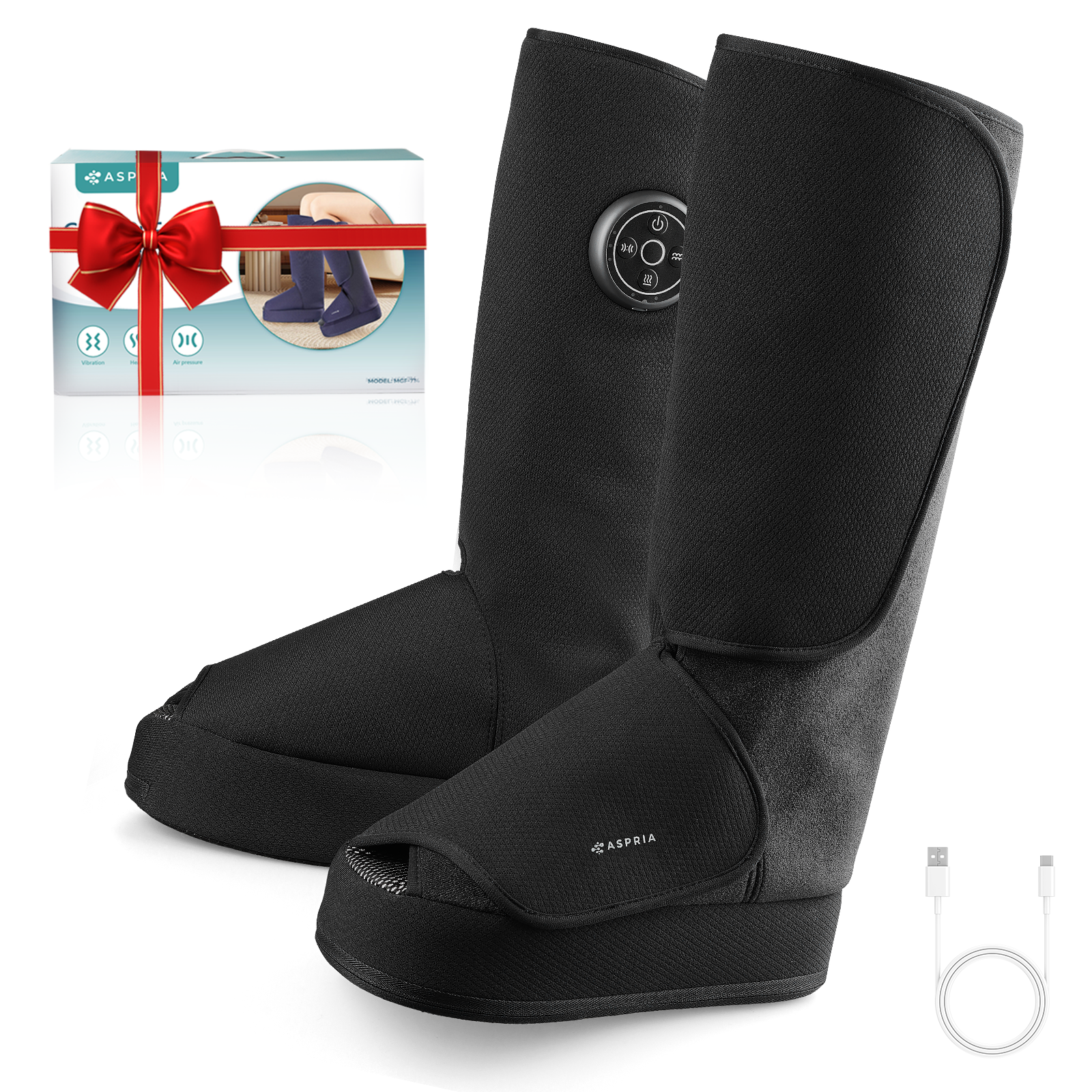 Aspria by Naipo Fußmassagegerät, 2-in-1-Waden-Fuß-Massagegerät mit Luftkompression, Vibration und Wärmetherapie, Bein-Fuß-Massage-Stiefel für geschwollene Beine, Ödeme, kabelloses Design