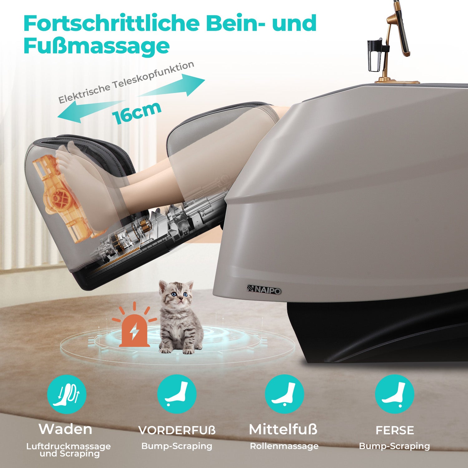 Naipo 3D Massagesessel R50 grau, High-End Massagestuhl, Wärmefuktion