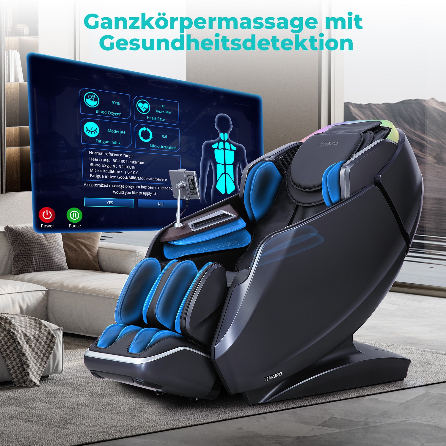 NAIPO 4D High-End Massagesessel S61, Aromatherapie, Wärmetherapie, Tablet-Steuerung