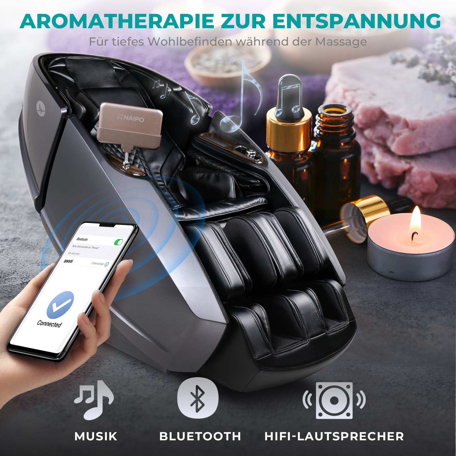 NAIPO 4D High-End Massagesessel S89, Raumkapsel-Design, Aromatherapie, Wärmetherapie, 8-Zoll-Tablet-Steuerung