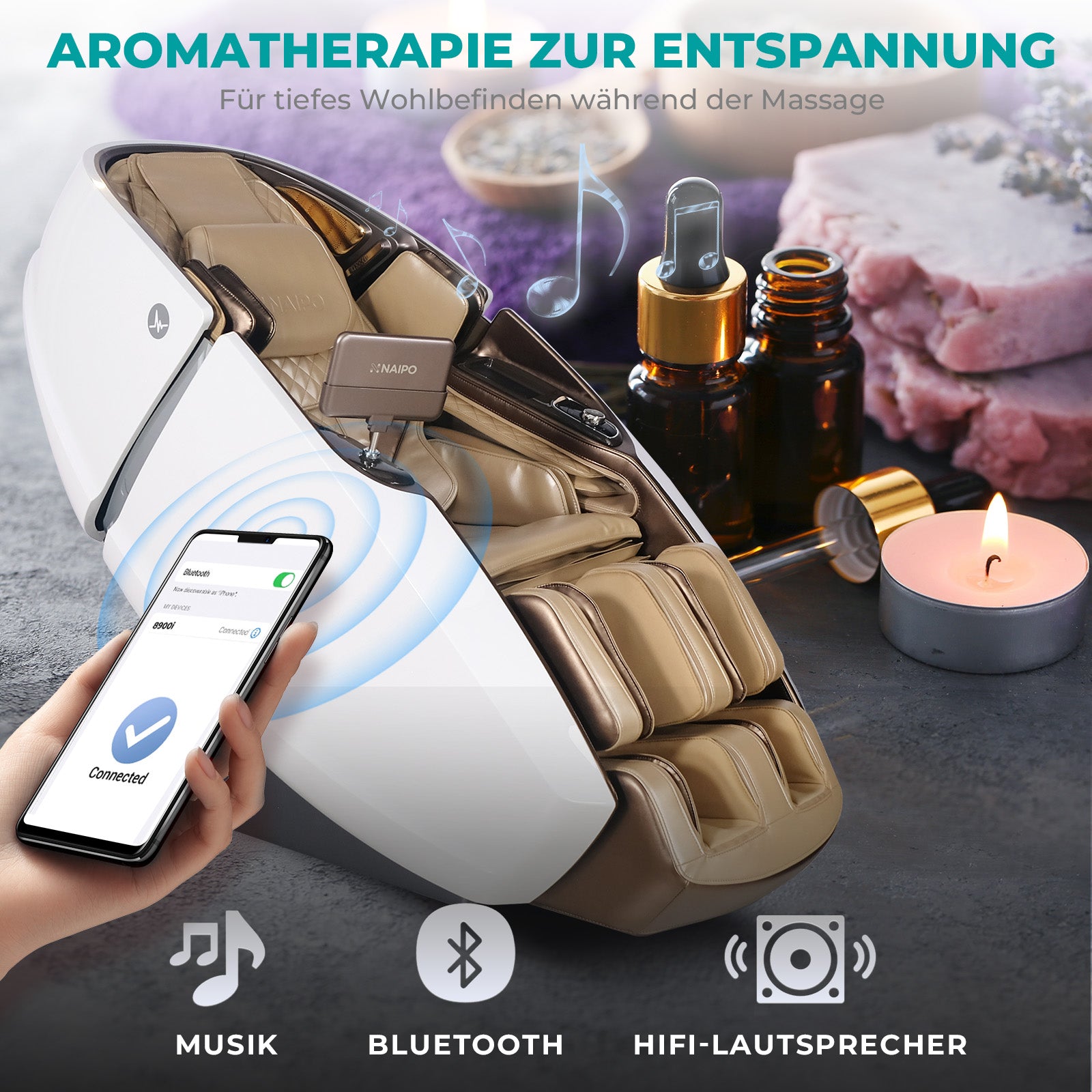 NAIPO 4D High-End Massagesessel S89, Raumkapsel-Design, Aromatherapie, Wärmetherapie, 8-Zoll-Tablet-Steuerung