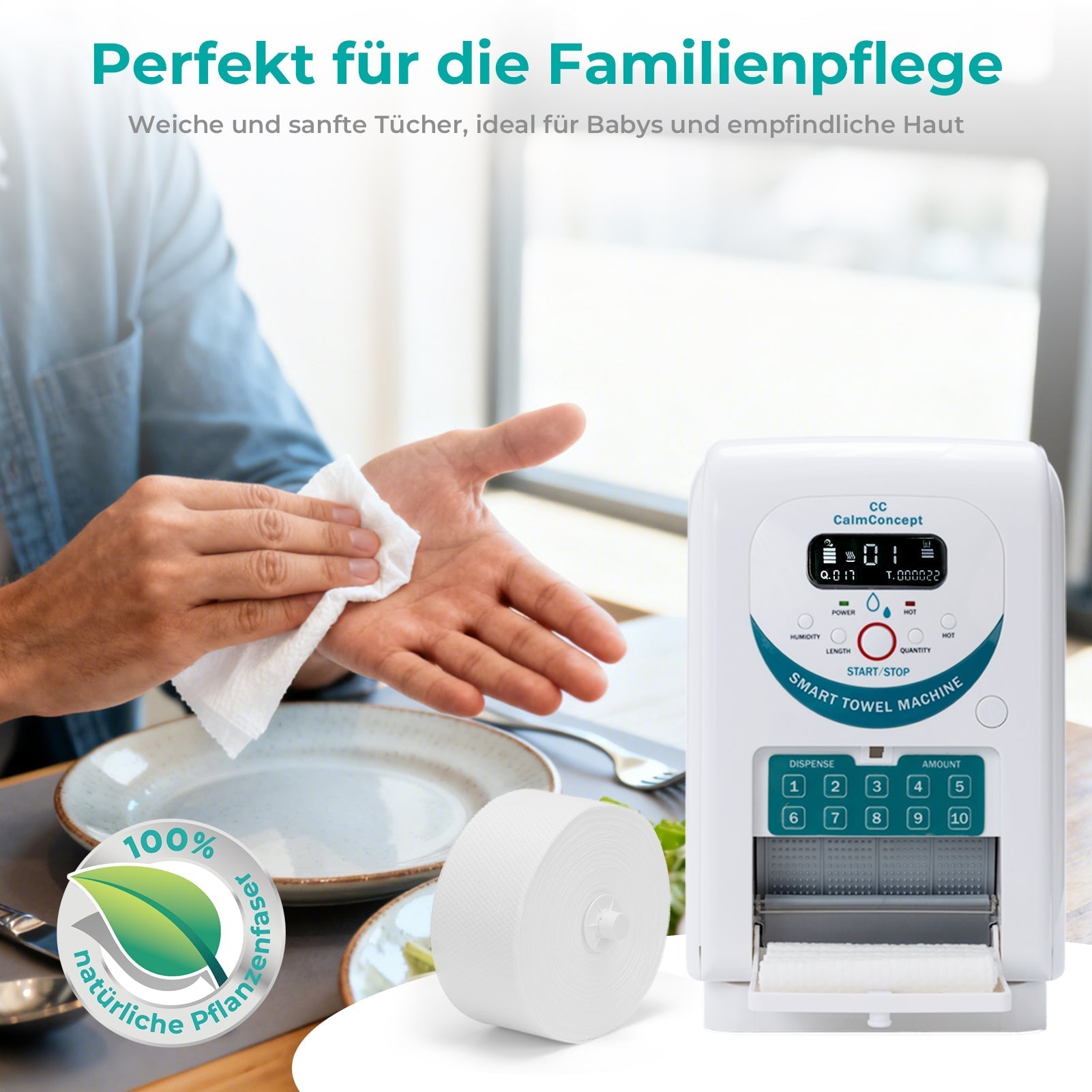 Dispensador de toallas calientes CalmConcept® con función de humidificación y calentamiento (hasta 60 °C), pantalla LED, dispensación rápida en 2 segundos, calentador de toallas desechable higiénico para spa, salón de belleza, restaurante y hogar, modelo A