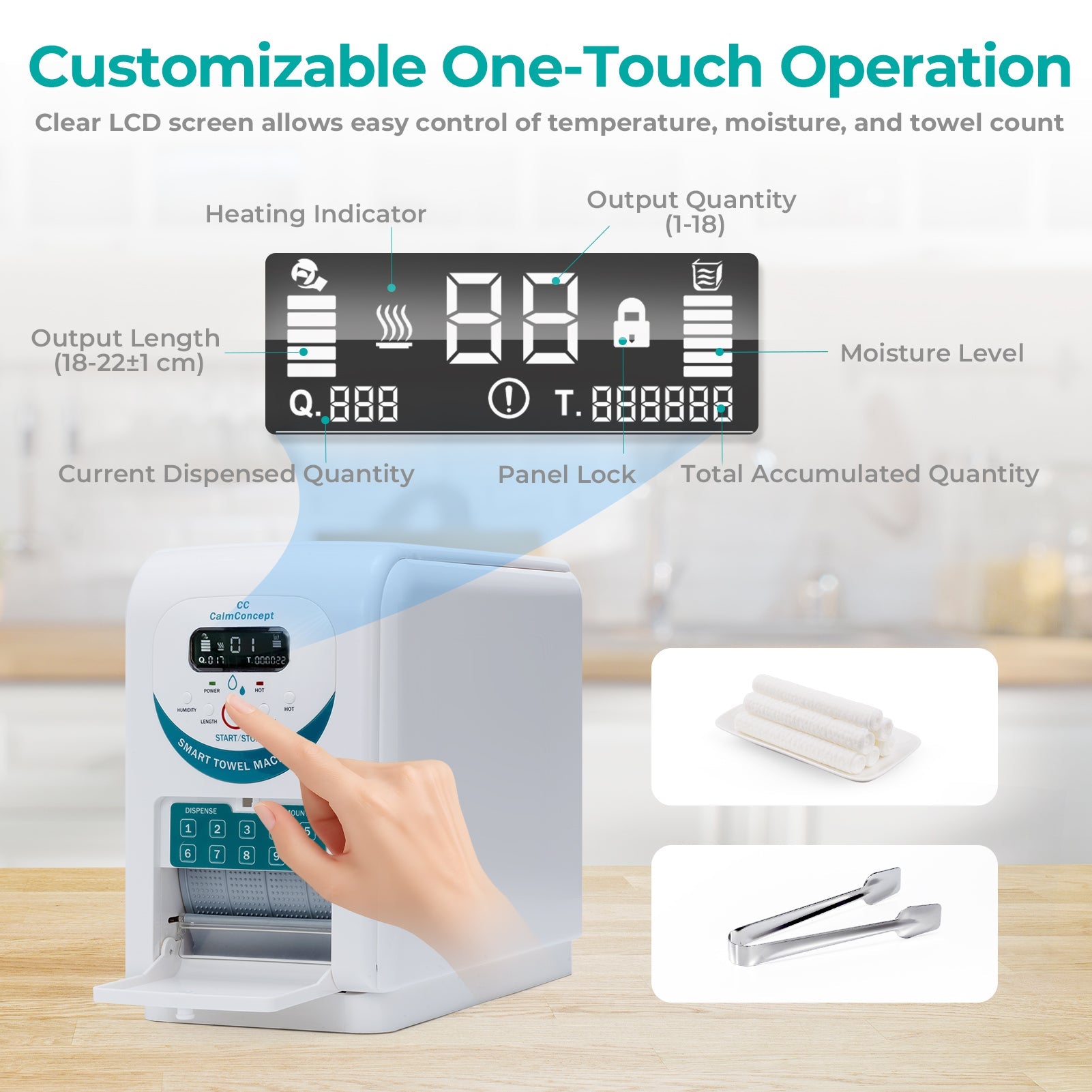 Dispensador de toallas calientes CalmConcept® con función de humidificación y calentamiento (hasta 60 °C), pantalla LED, dispensación rápida en 2 segundos, calentador de toallas desechable higiénico para spa, salón de belleza, restaurante y hogar, modelo A