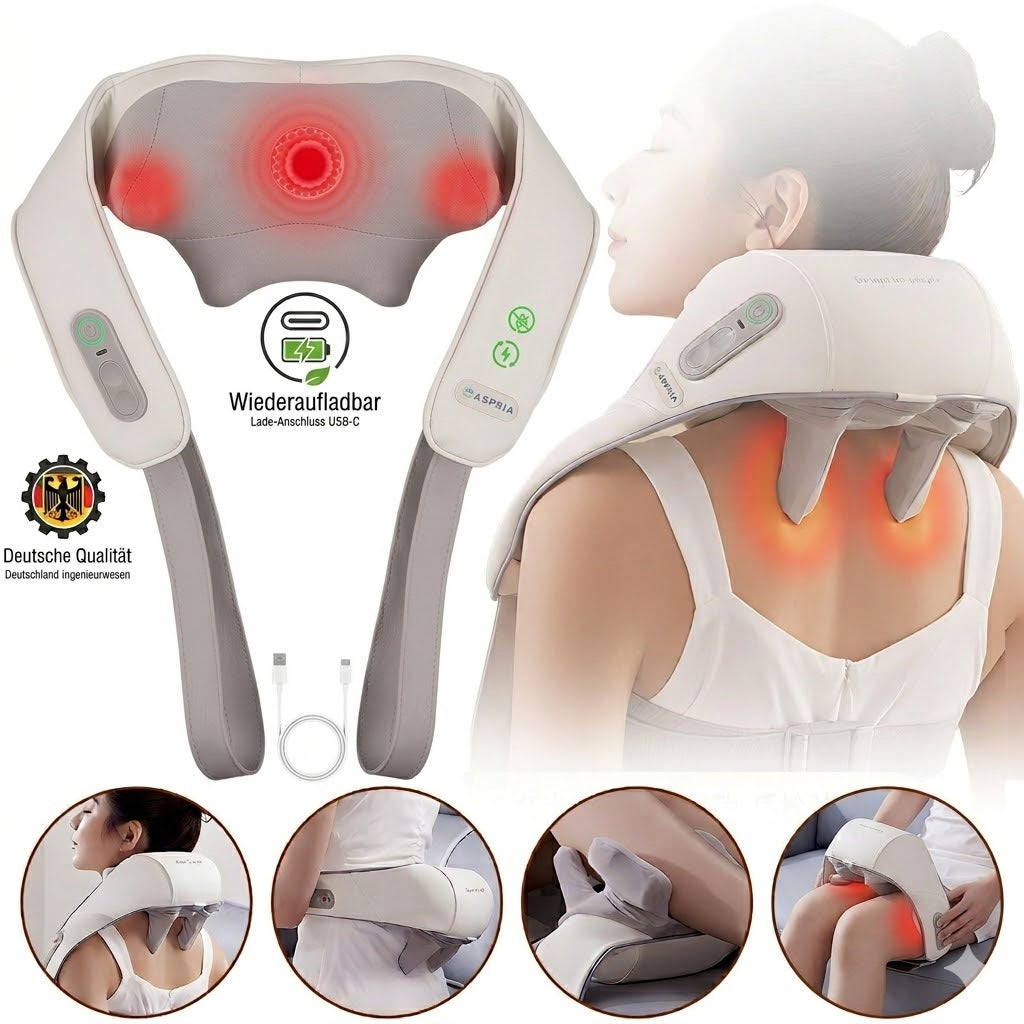Aspria Neck and Shoulder Massager with Heat- Shiatsu Deep Tissue Back Massager for Pain Relief, Rechargeable Cordless Heating Neck Massager for Home, Office, Gifts for Men/Women/Mom/Dad