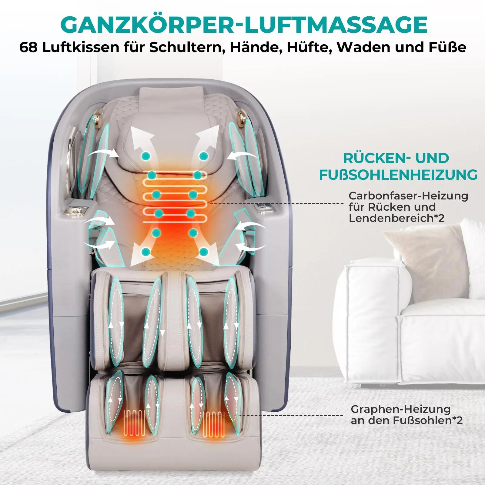 Fauteuil de massage haut de gamme NAIPO 4D, design capsule spatiale, tablette intégrée, S80 bleu