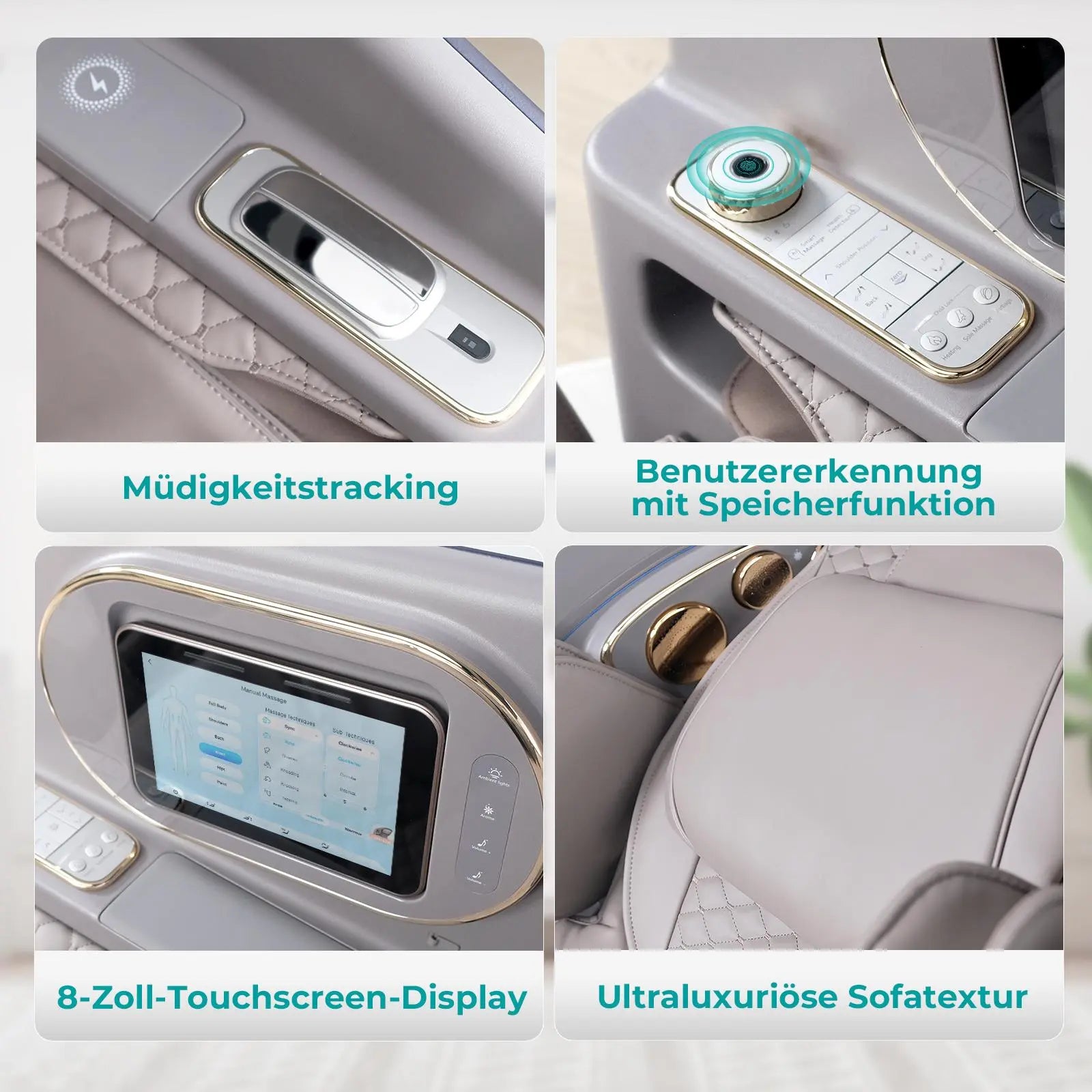 Fauteuil de massage haut de gamme NAIPO 4D, design capsule spatiale, tablette intégrée, S80 bleu