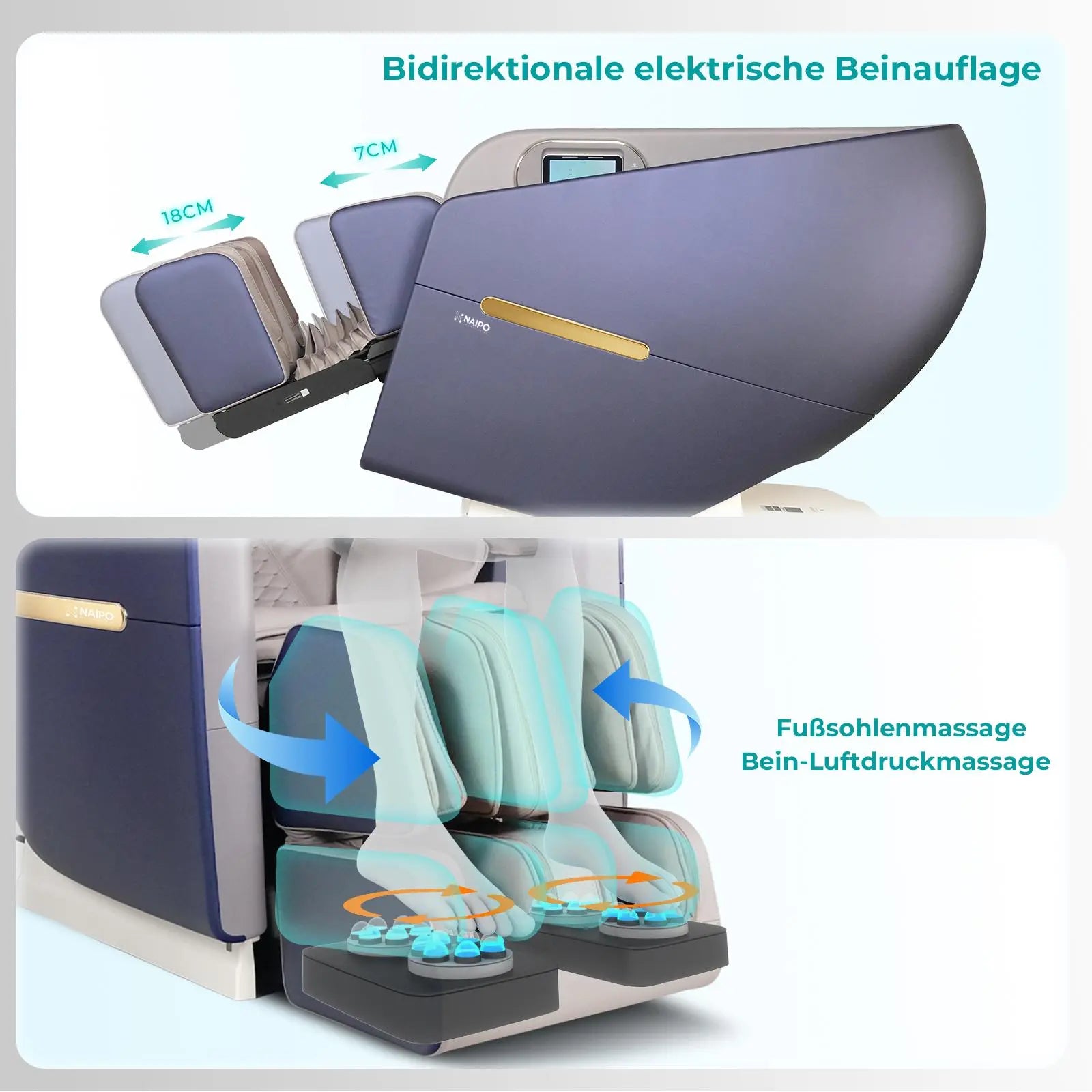 NAIPO 4D High-End Massagesessel, Raumkapsel-Design, integriertes Tablet, S80 Blau