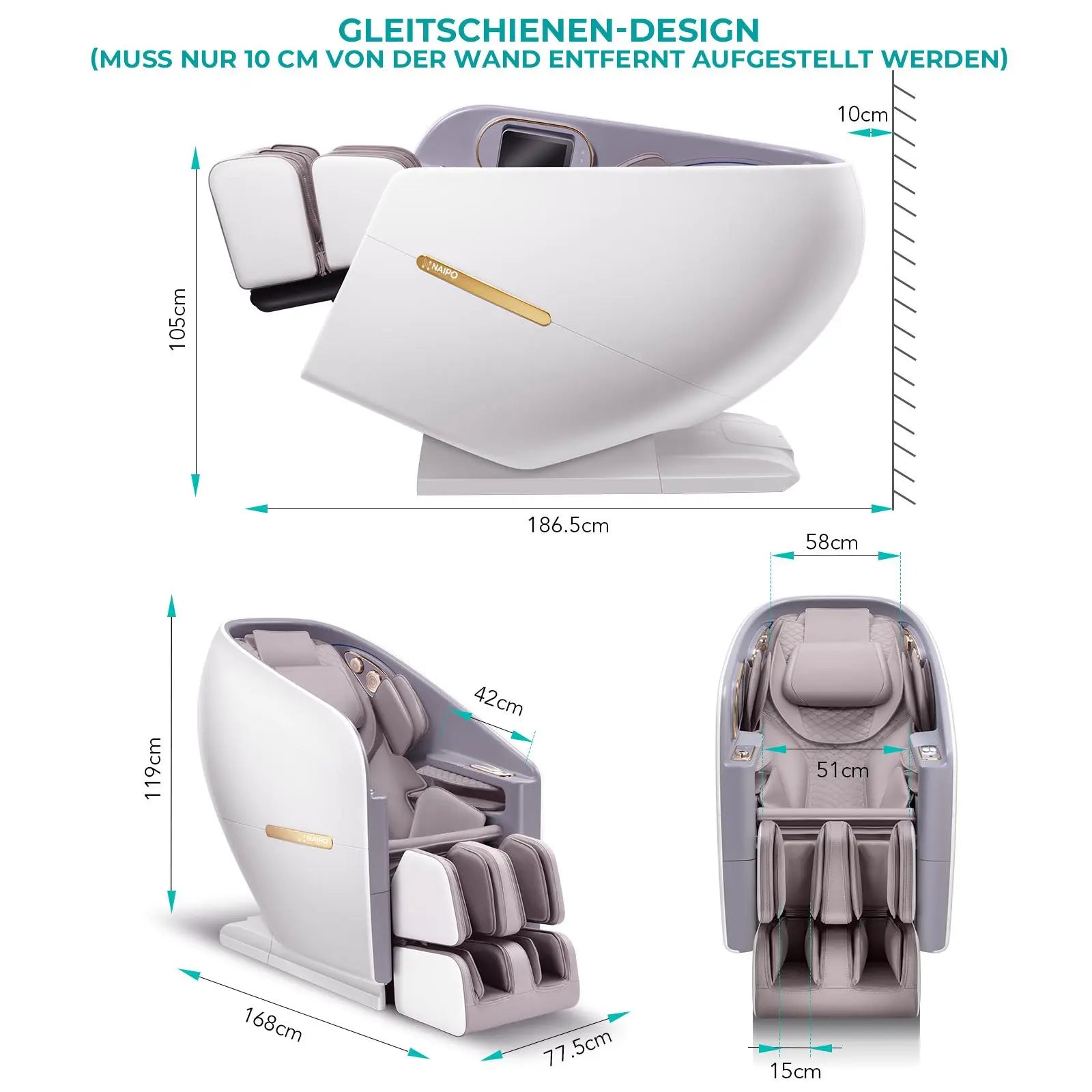 NAIPO 4D High-End Massagesessel, Raumkapsel-Design, integriertes Tablet, S80 Weiß