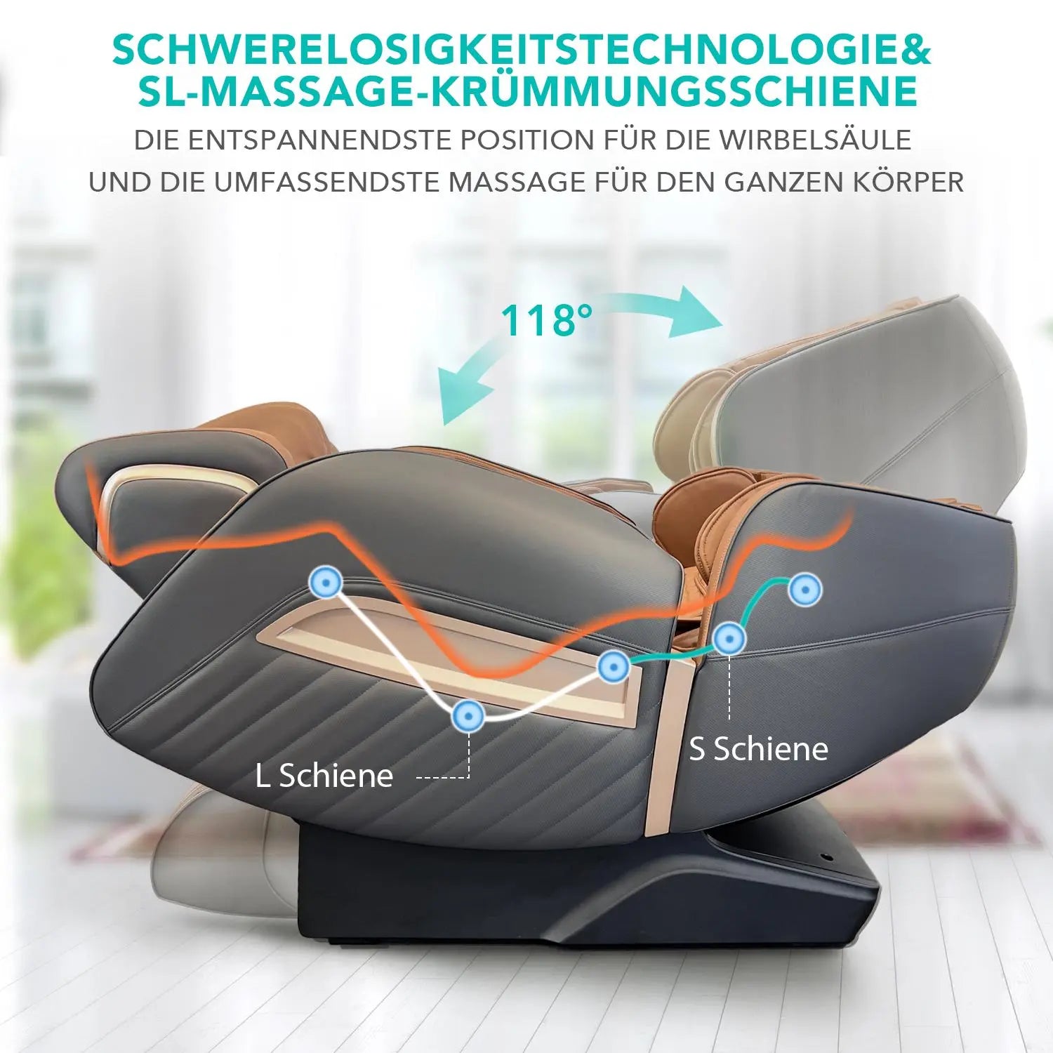 NAIPO® Shiatsu Massagesessel mit Wärmefunktion, Zero Gravity, ohne Fußteil, ideal für Gewerbe und Privat, Ambient Light