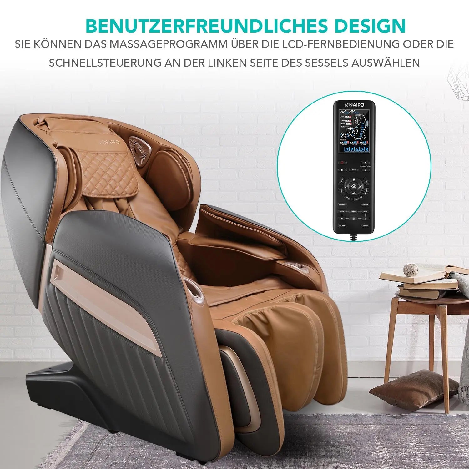 NAIPO® Shiatsu Massagesessel mit Wärmefunktion, Zero Gravity, ohne Fußteil, ideal für Gewerbe und Privat, Ambient Light