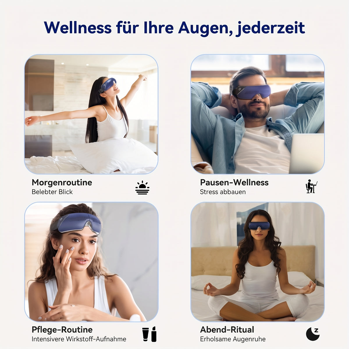 Augenmassagegerät mit Wärmefunktion & Bluetooth-Musik - 3D-Kompression, 4 Massagemodi, 180° faltbar - Lindert Augenermüdung, fördert Schlaf & Hautpflege - Für Büro/Zuhause/Reisen