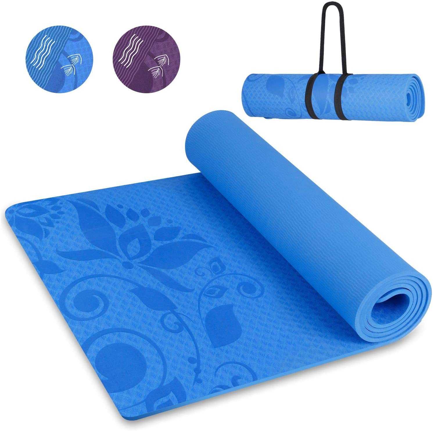 INTEY Yogamatte Gymnastikmatte rutschfest TPE rutschfest Übungsmatte Sportmatte Fitnessmatte für Fitness & Gymnastik mit Tragegurt - Maße 180 x 60 x 0.7cm