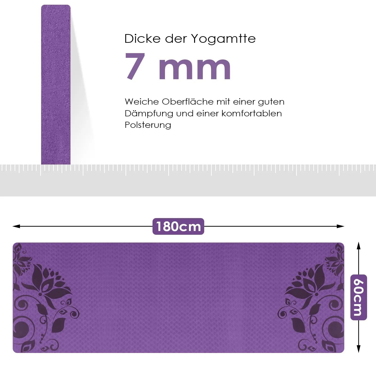 INTEY Yogamatte Gymnastikmatte rutschfest TPE rutschfest Übungsmatte Sportmatte Fitnessmatte für Fitness & Gymnastik mit Tragegurt - Maße 180 x 60 x 0.7cm